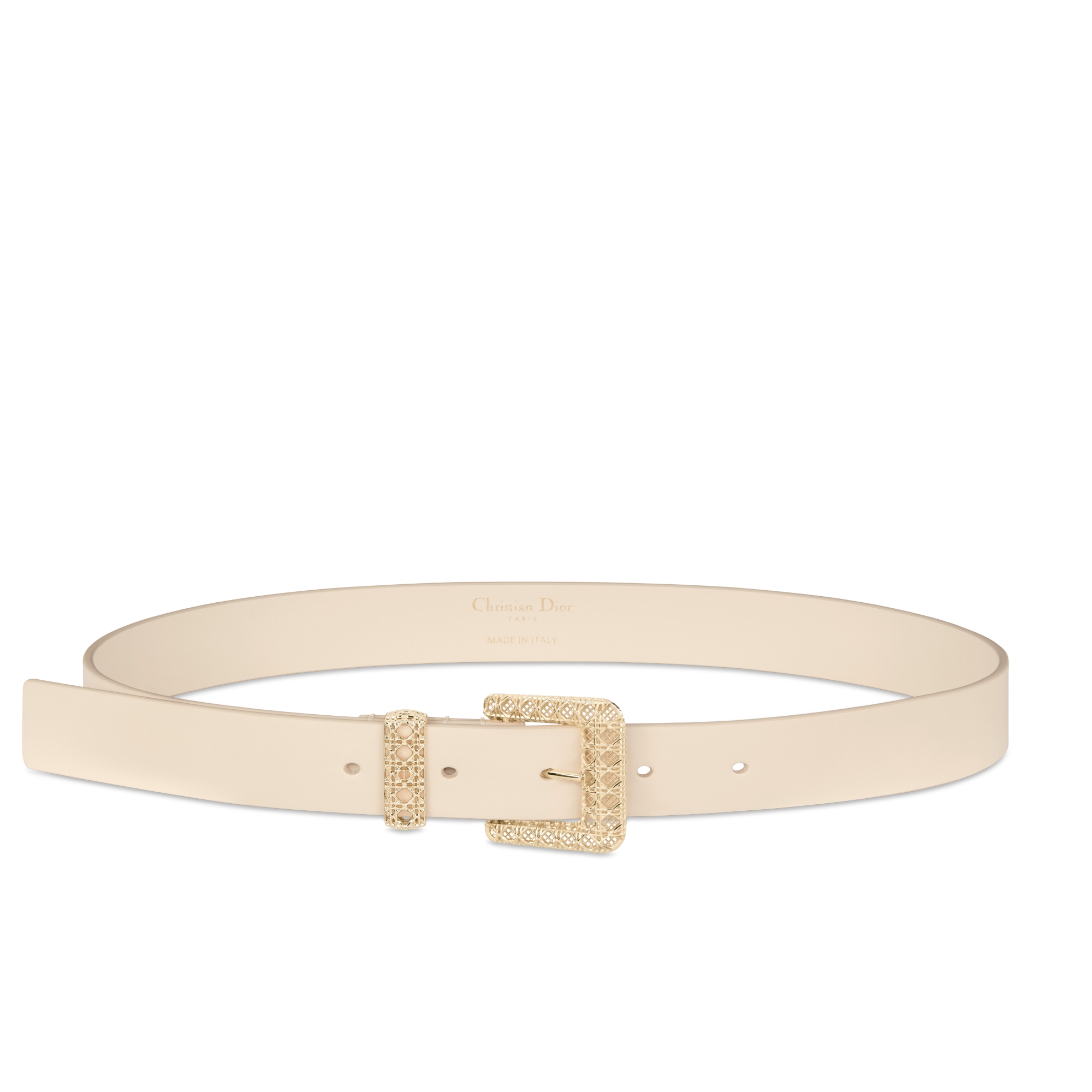 Dior Cannage-riem Soepel lichtbeige kalfsleer, 25 mm E01