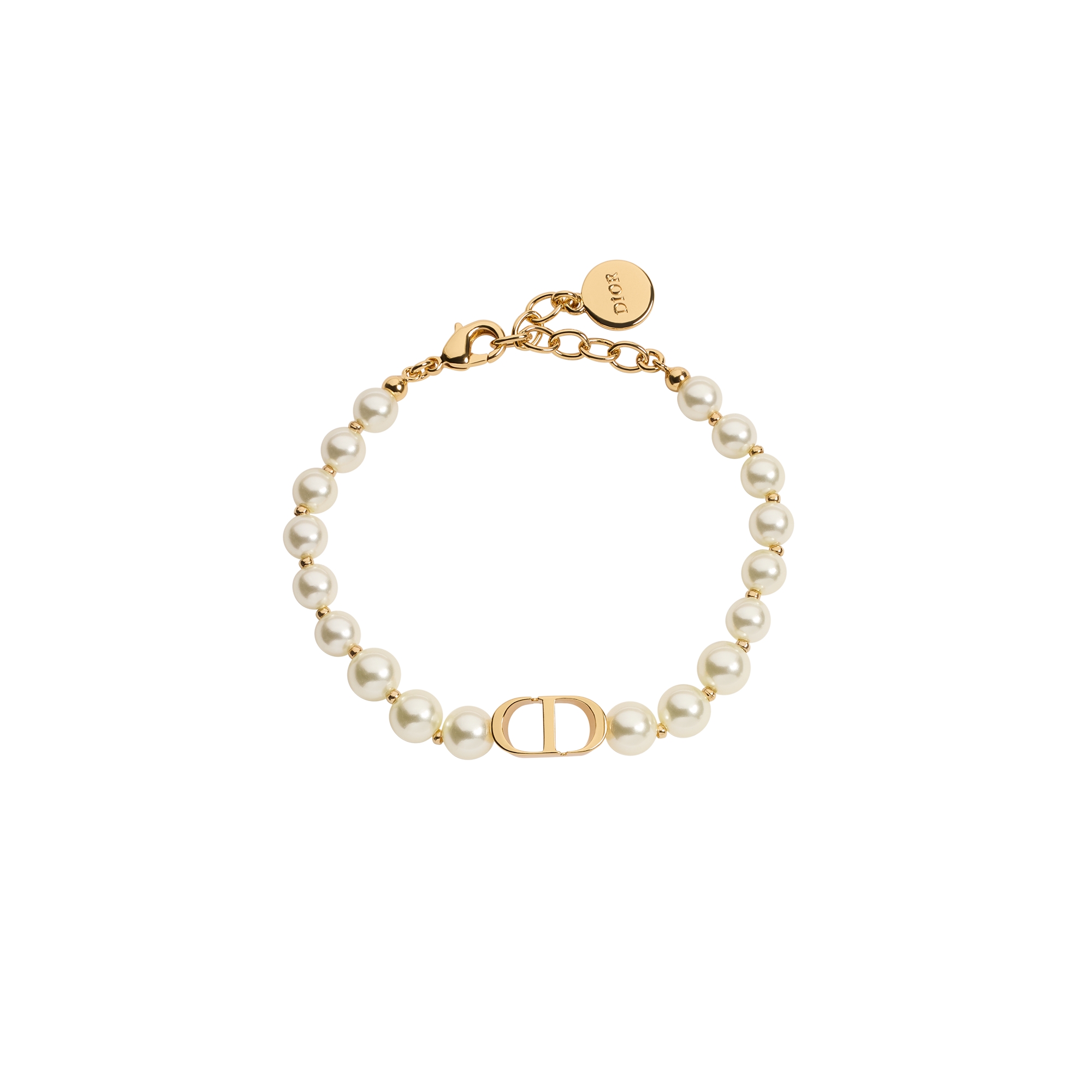 30 Montaigne Bracelet Gold-Finish Metal and White Resin Pearls E01