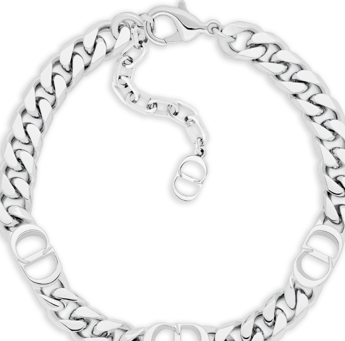 CD Icon Thin Chain Link Bracelet Silver Finish Brass DIOR