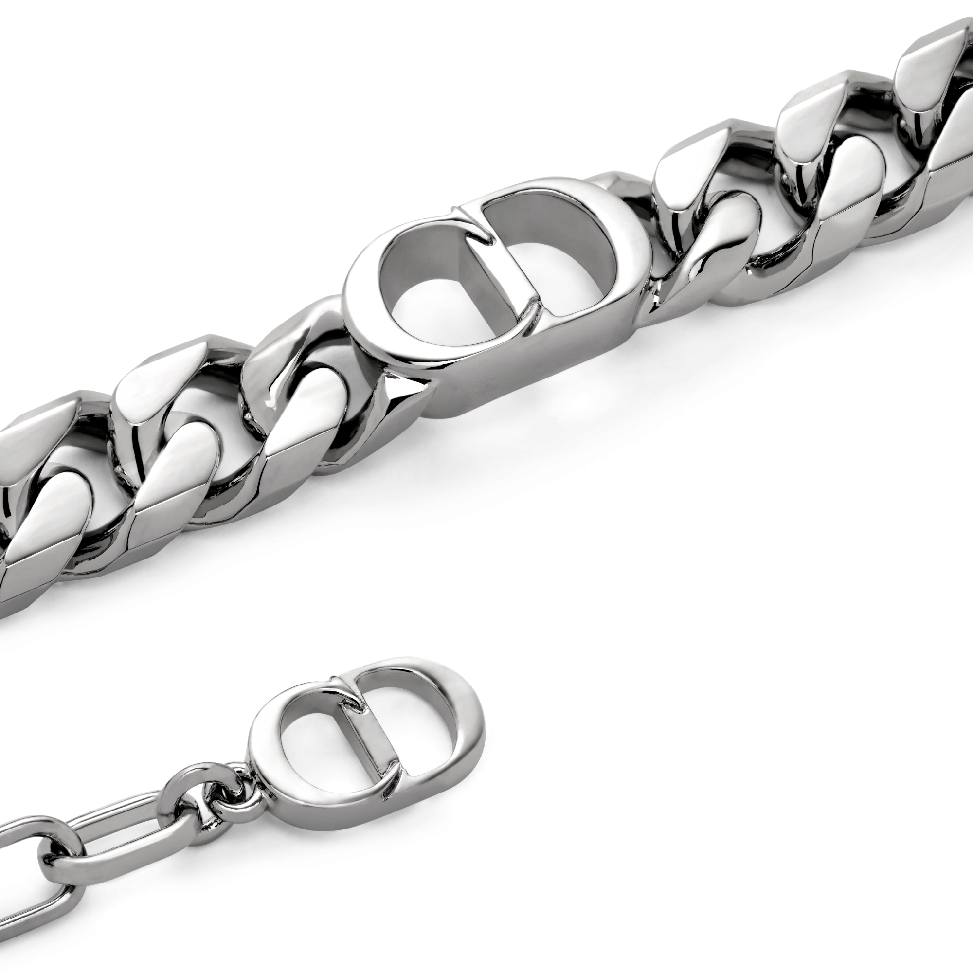 CD Icon Thin Chain Link Bracelet Silver-Finish Brass E09