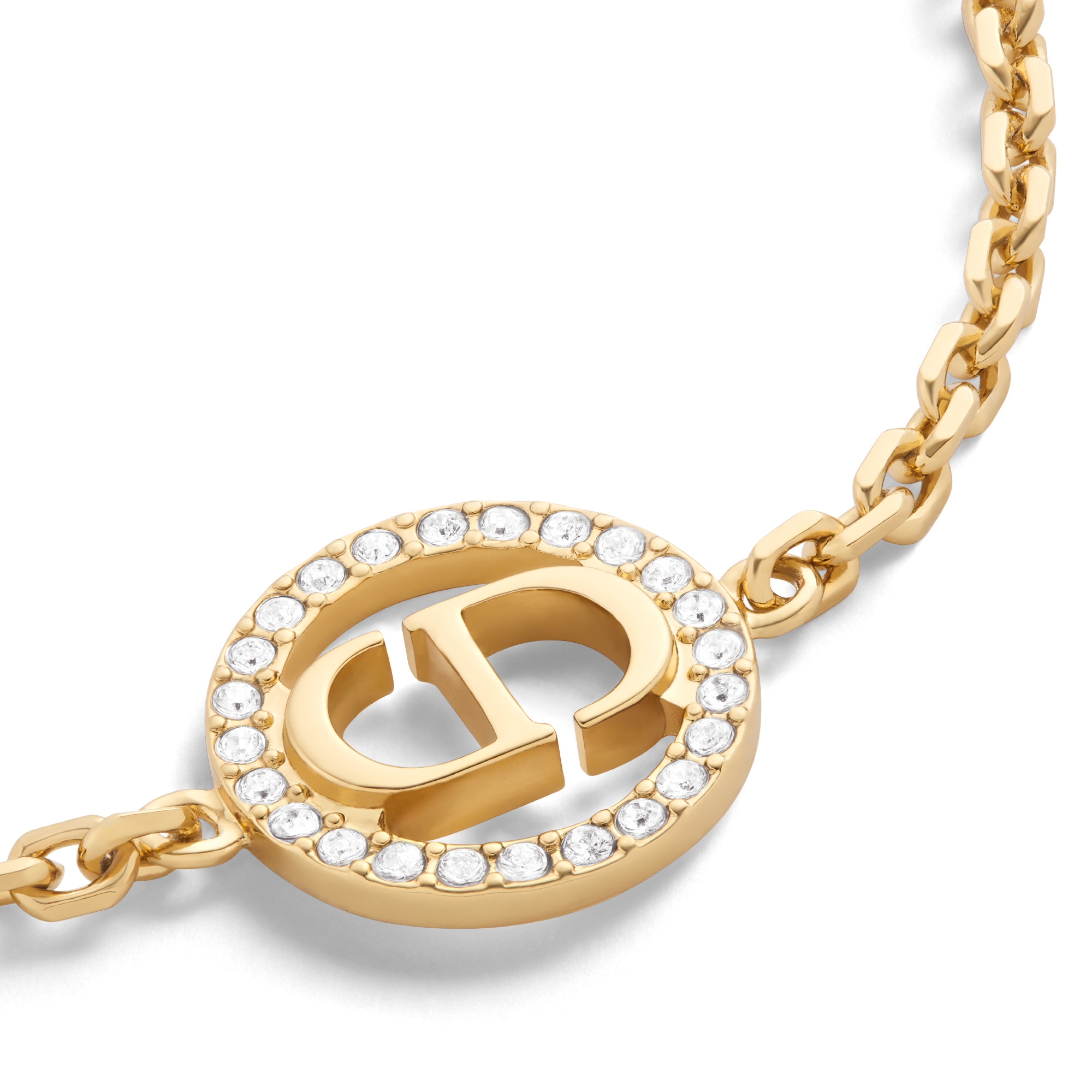 Pulseira Petit CD Metal com acabamento dourado e cristais prateados E09