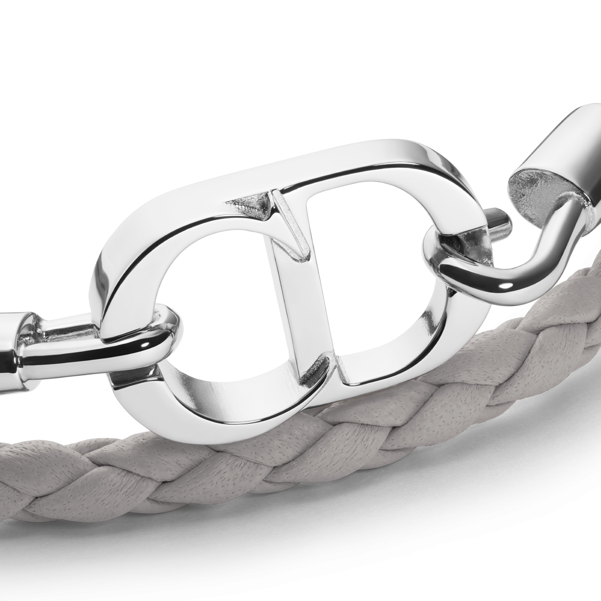 CD Icon Braided Leather Double Bracelet Gray Lambskin and Silver-Finish Brass E09