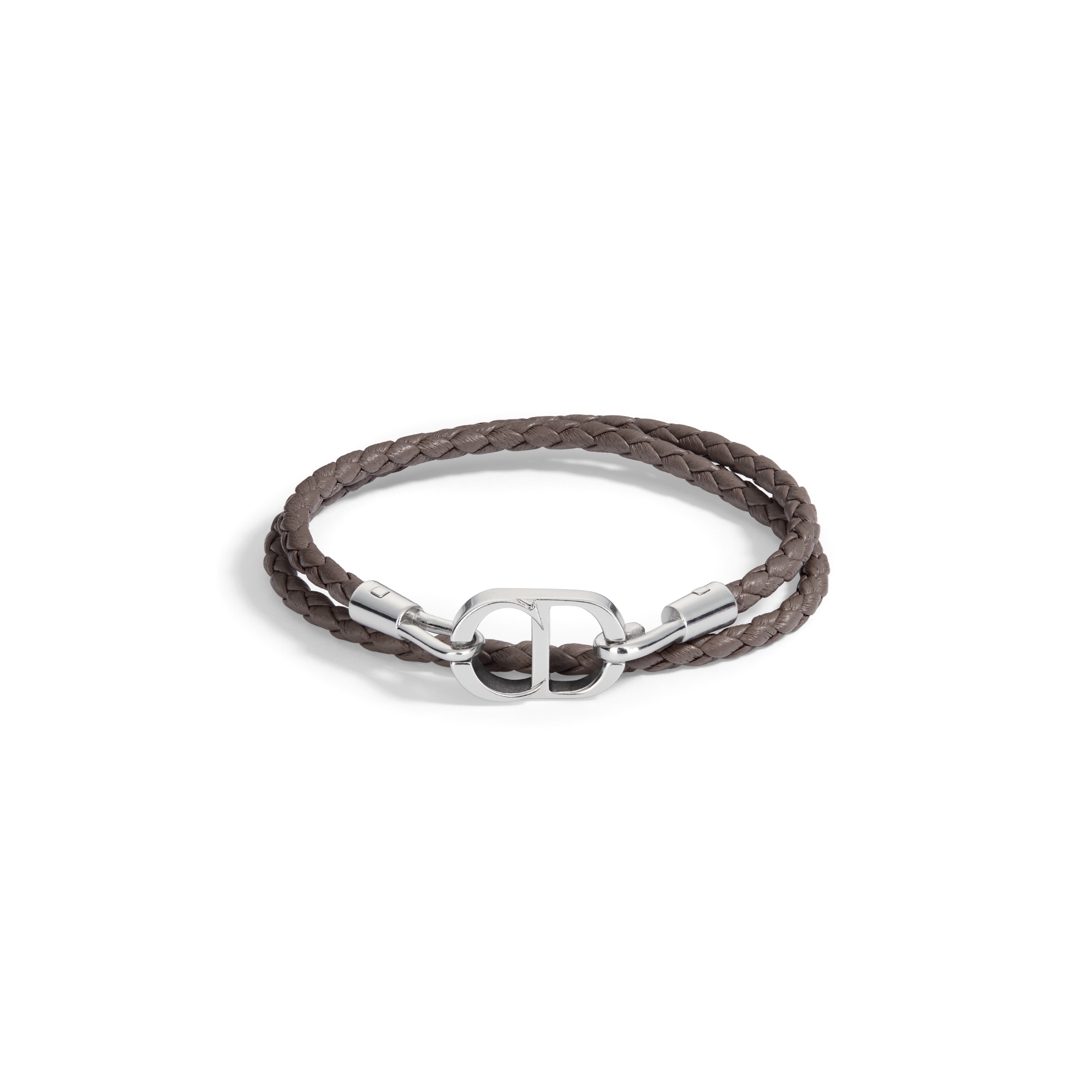 CD Icon Woven Leather Double Bracelet Brown Lambskin and Silver-Finish Brass E01