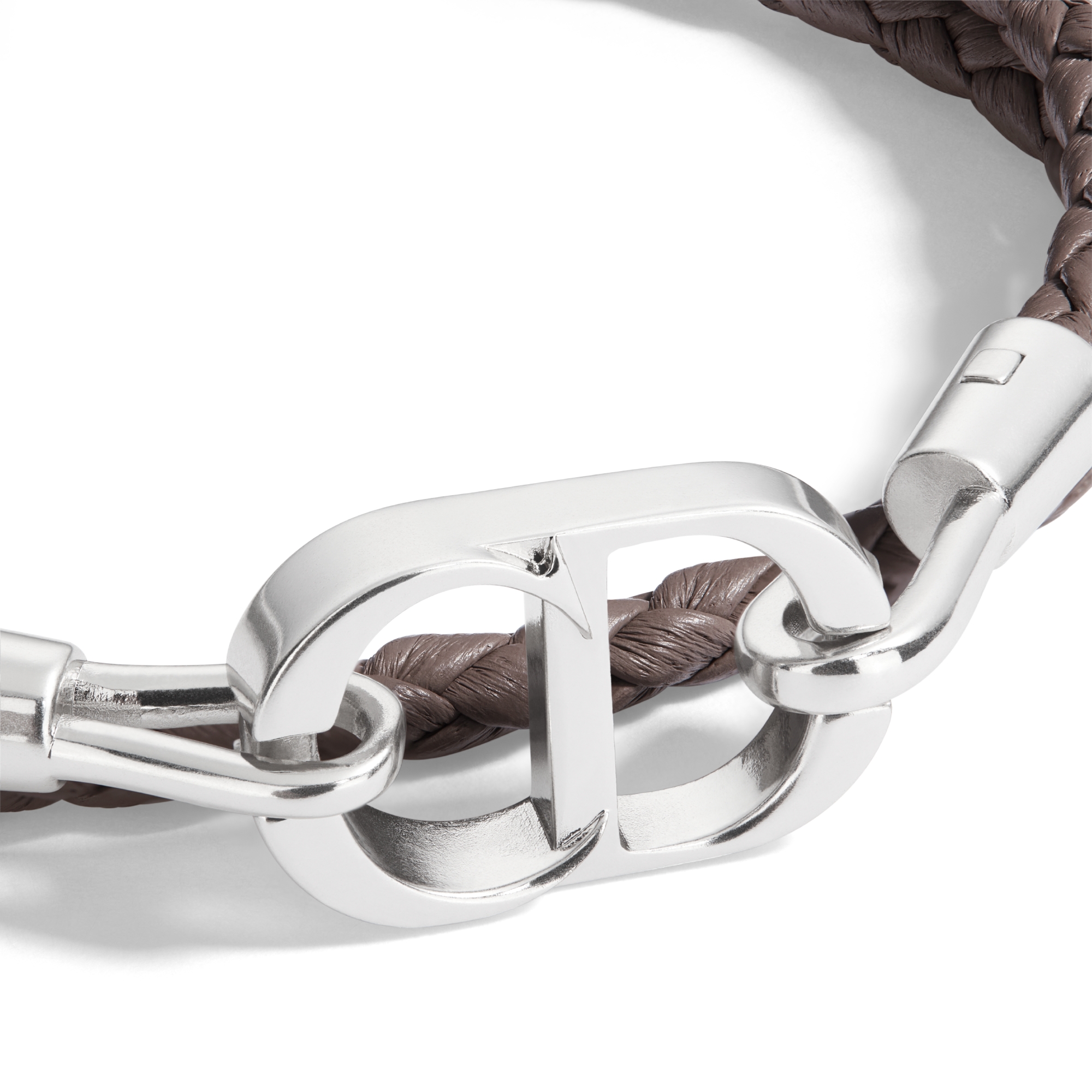 CD Icon Woven Leather Double Bracelet Brown Lambskin and Silver-Finish Brass E09
