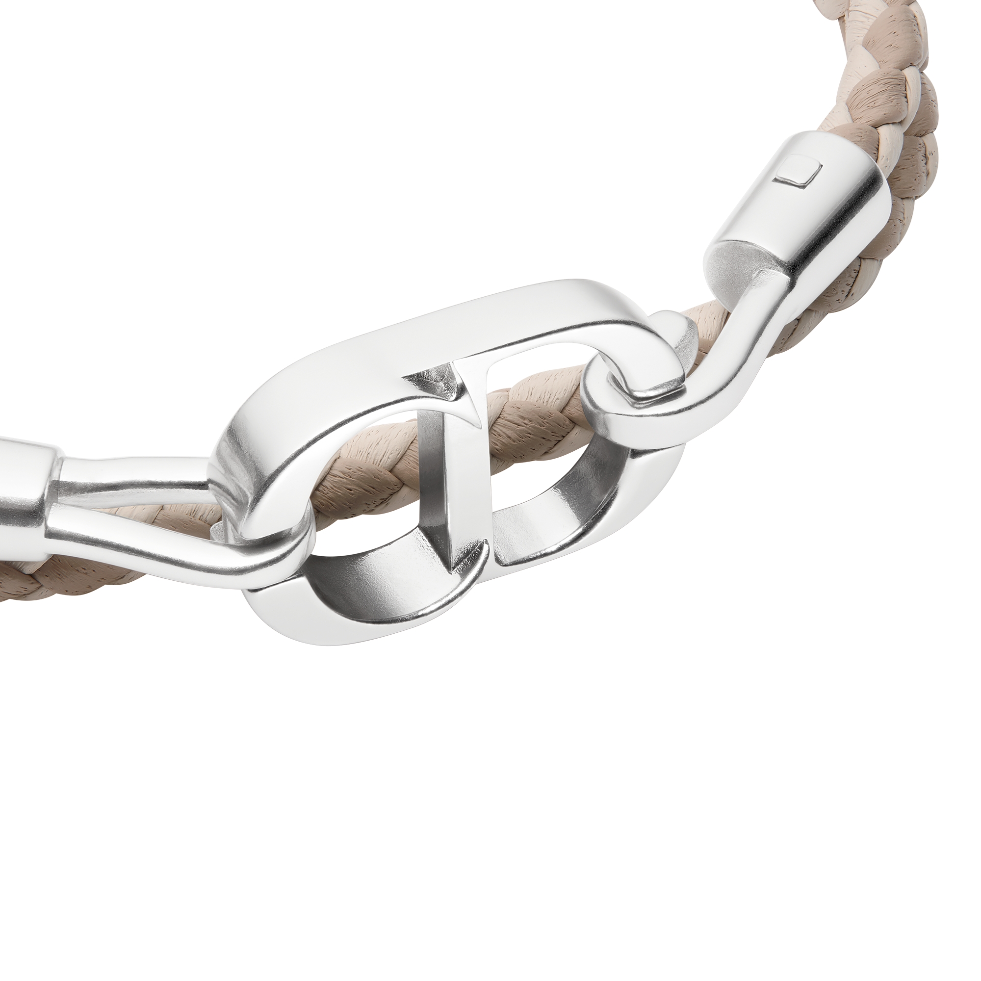 CD Icon Woven Leather Double Bracelet Beige Lambskin and Silver-Finish Brass E09