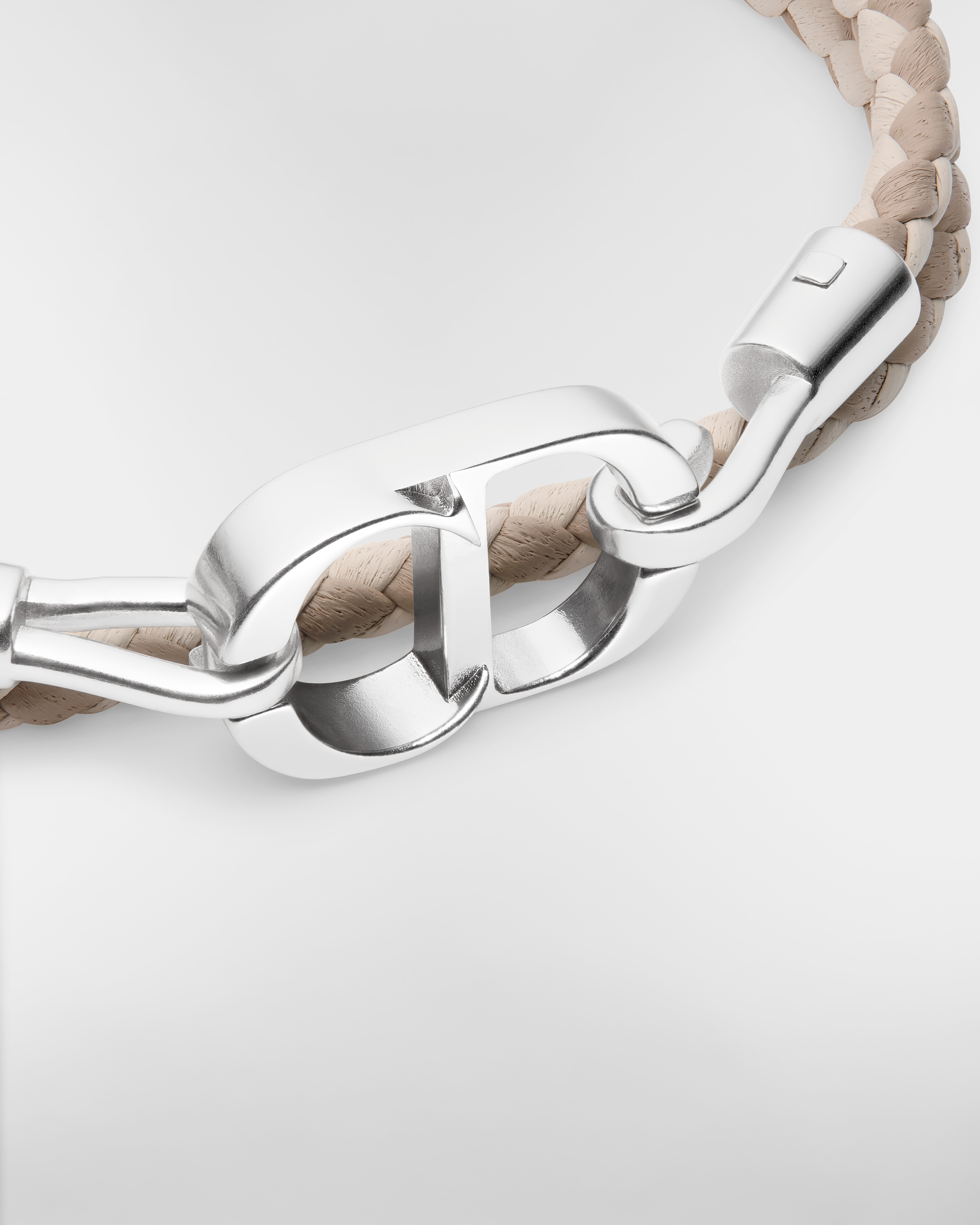 CD Icon Woven Leather Double Bracelet Beige Lambskin and Silver-Finish Brass E09