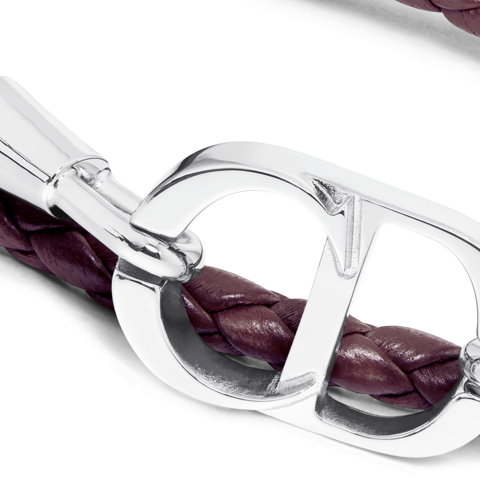 CD Icon Braided Leather Double Bracelet Burgundy Lambskin and Silver-Finish Brass E09