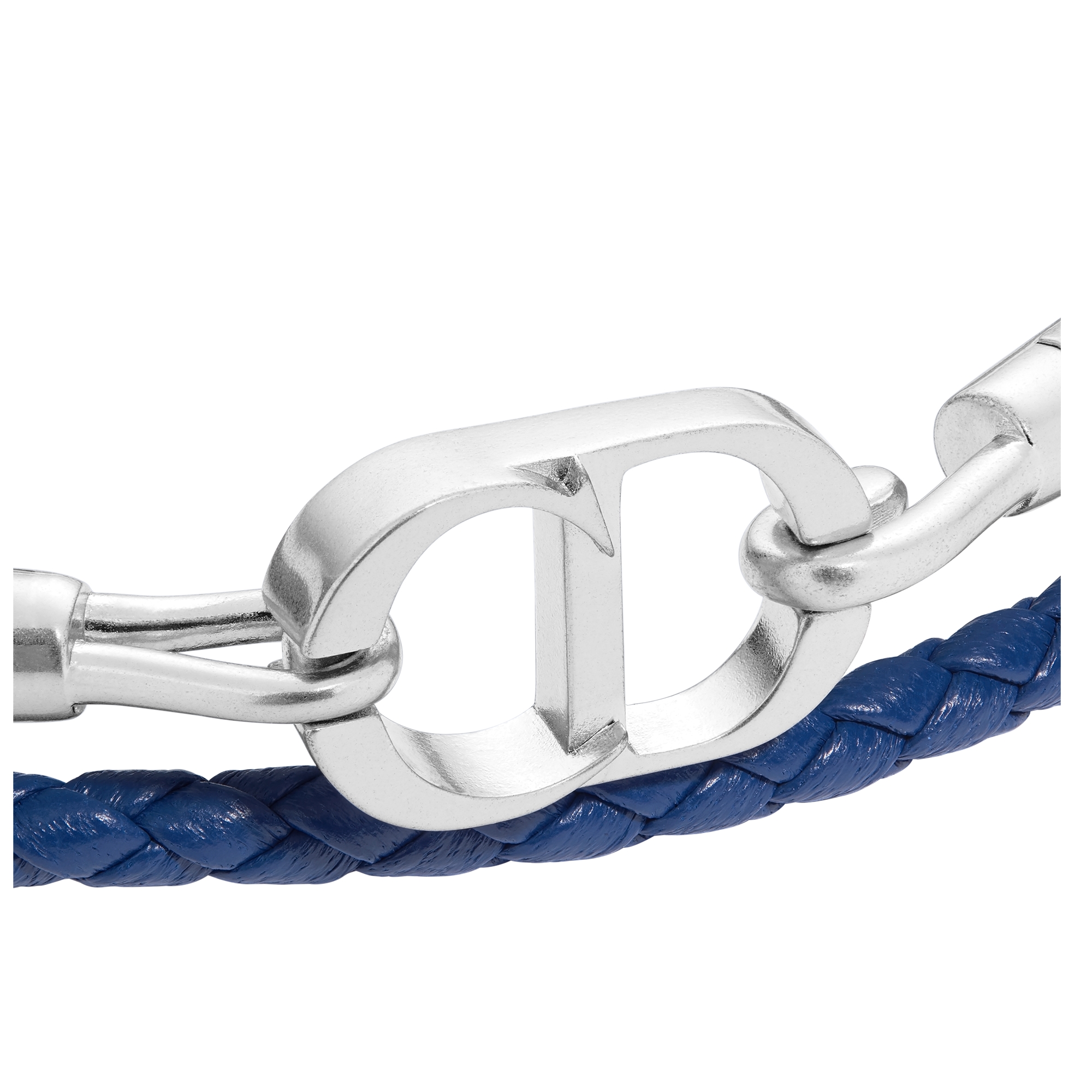 CD Icon Braided Leather Double Bracelet Navy Blue Lambskin and Silver-Finish Brass E09