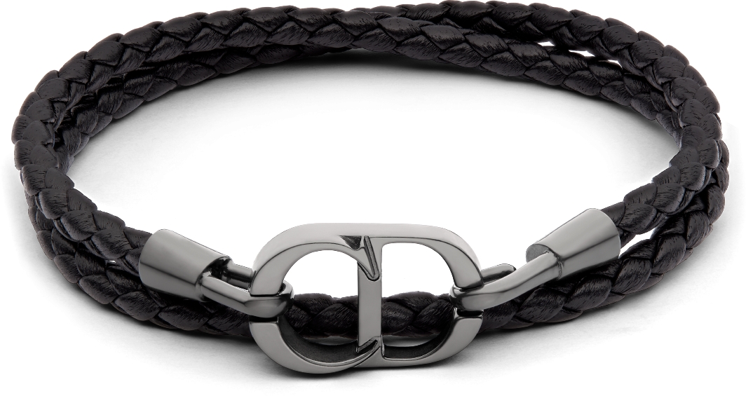 Bracelet double tour cuir tressé CD Icon Cuir d'agneau noir et laiton ...