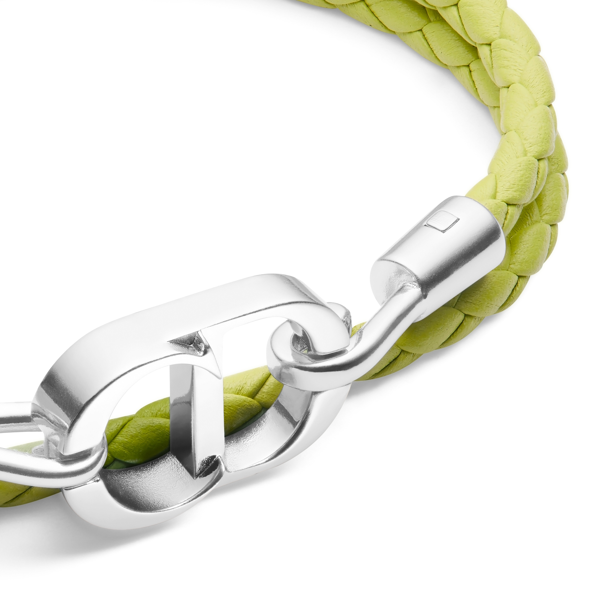 CD Icon Woven Leather Double Bracelet Green Calfskin and Silver-Finish Brass E09