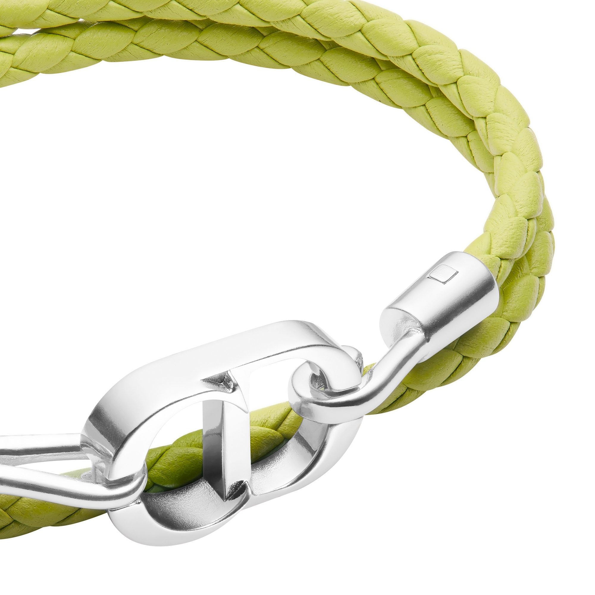 CD Icon Woven Leather Double Bracelet Green Calfskin and Silver-Finish Brass E09