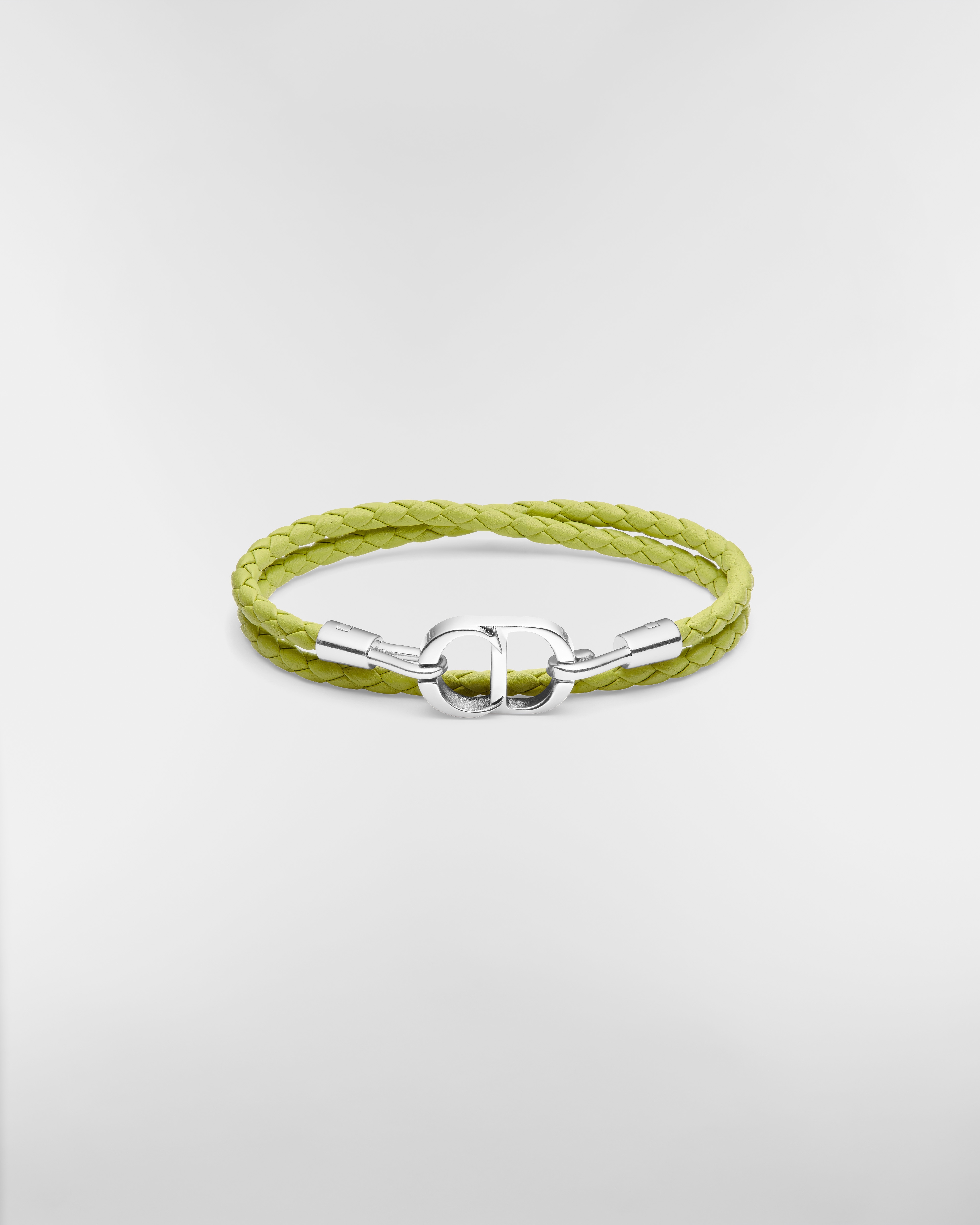 CD Icon Woven Leather Double Bracelet Green Calfskin and Silver-Finish Brass E01