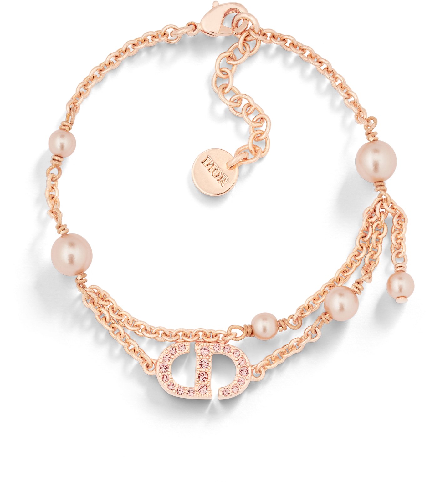 Petit CD Bracelet Pink Finish Metal with Pink Resin Pearls and Crystals DIOR