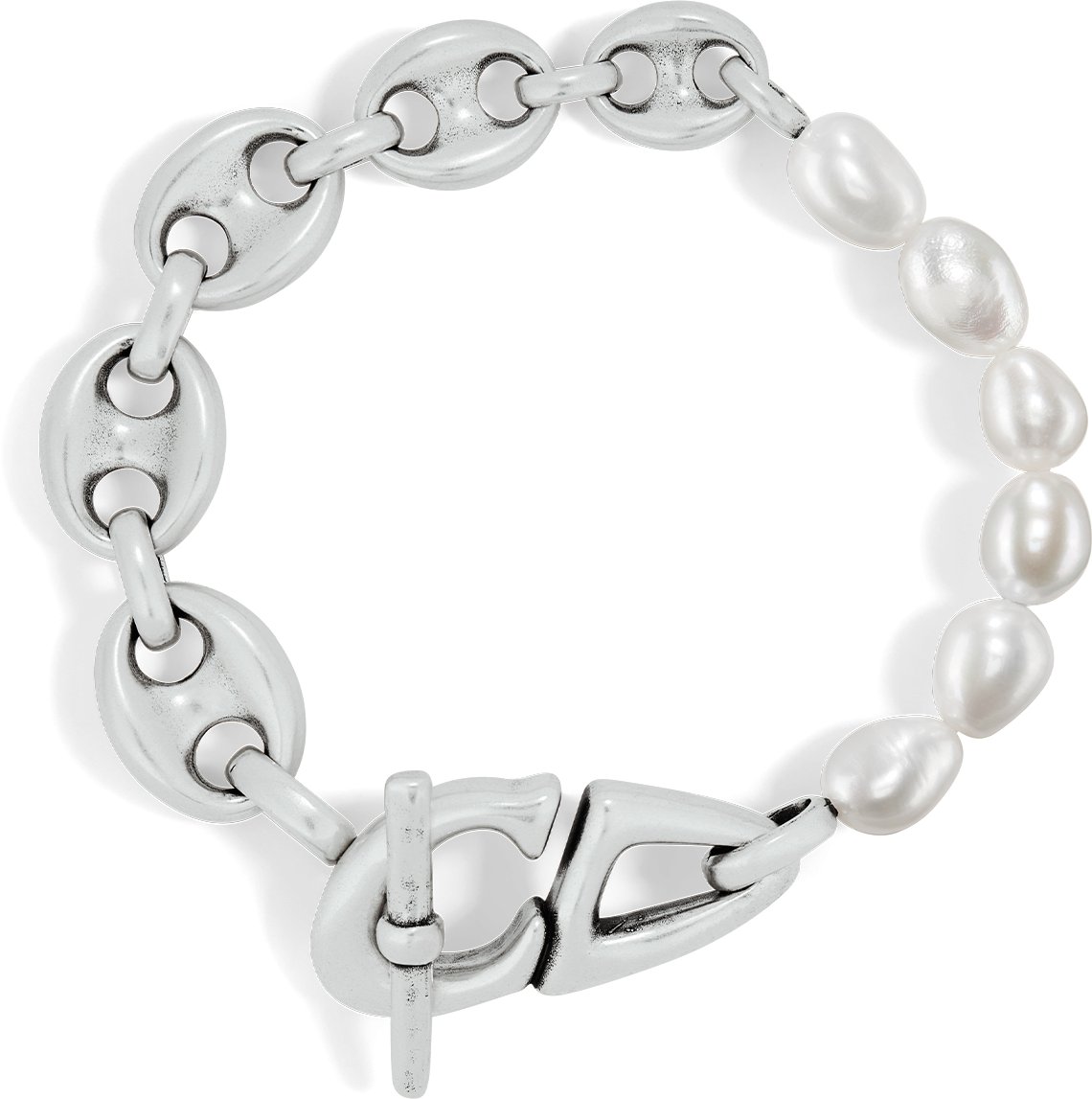 CD30 Bracelet Antique Silver Finish Brass with White Freshwater Pearls DIOR