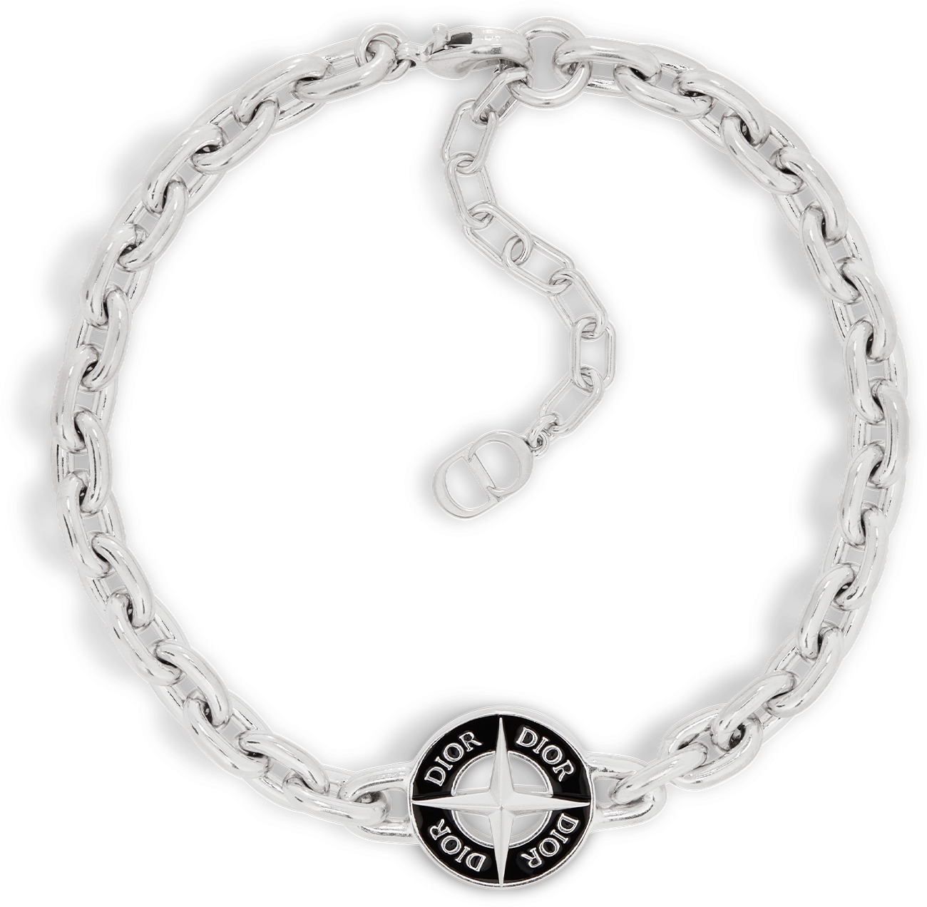 DIOR AND STONE ISLAND Bracelet Silver Finish Brass and Black Resin DIOR