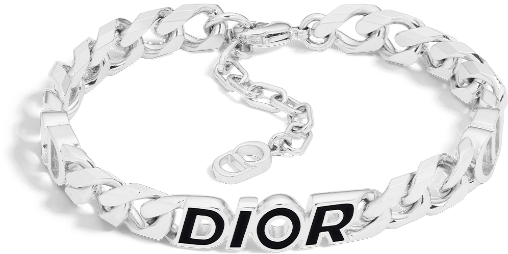 Dior Italic Chain Link Bracelet Silver-Finish Brass and Black Resin | DIOR