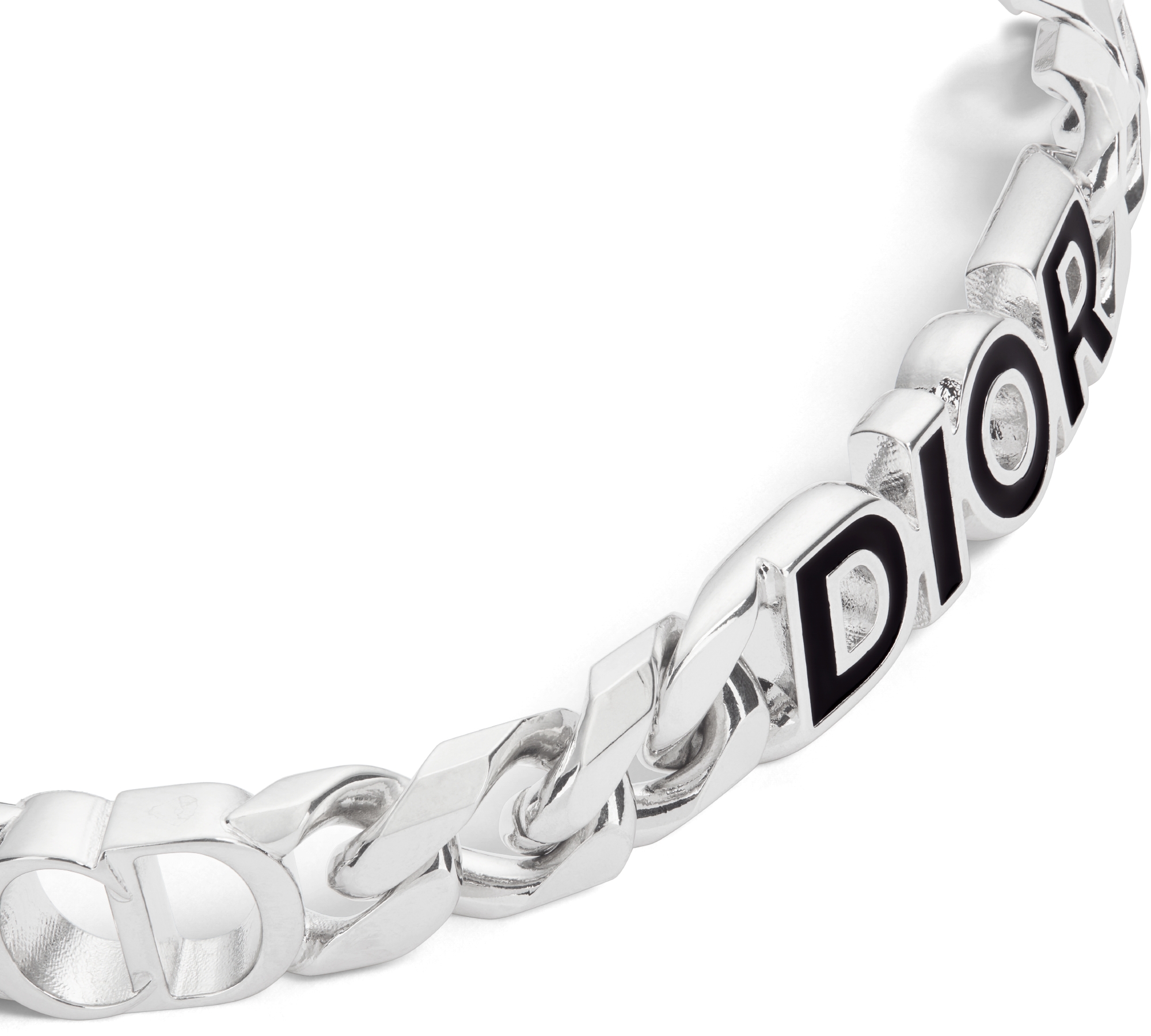 DIOR Italic Chain Link Bracelet Silver Finish Brass And Black Resin Men