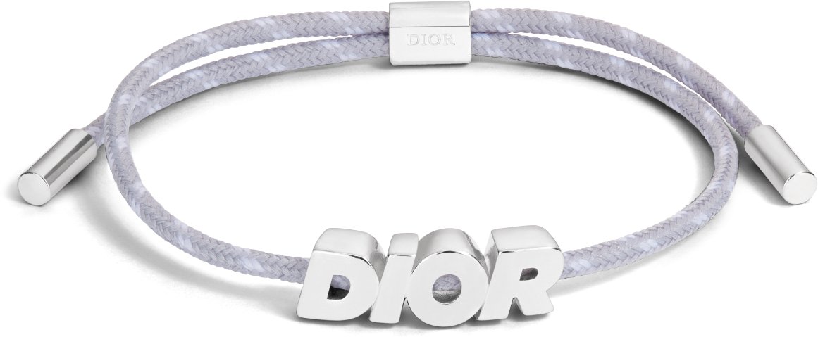 Dior Italic Bracelet Silver Finish Brass and Gray Cord DIOR