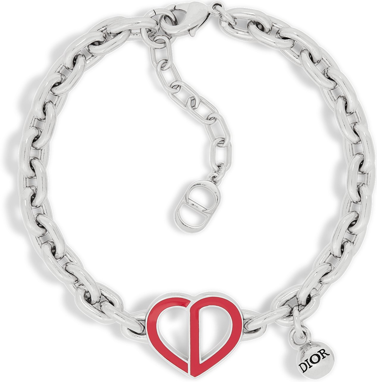 CD Heart Bracelet Silver Finish Brass with Red and Black Resin DIOR