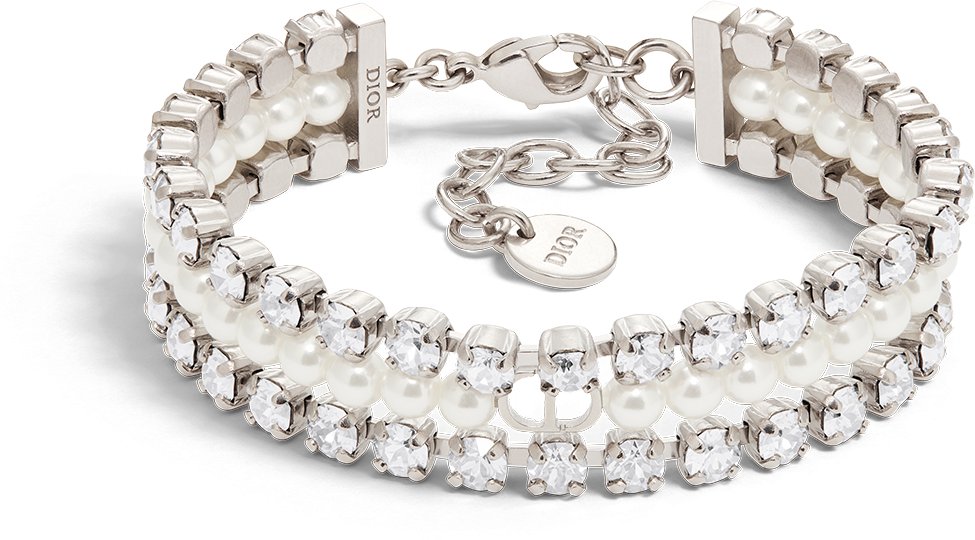 DIOR Sparkle Bracelet Palladium Finish Metal With White Resin Pearls And Silver Tone Crystals Women