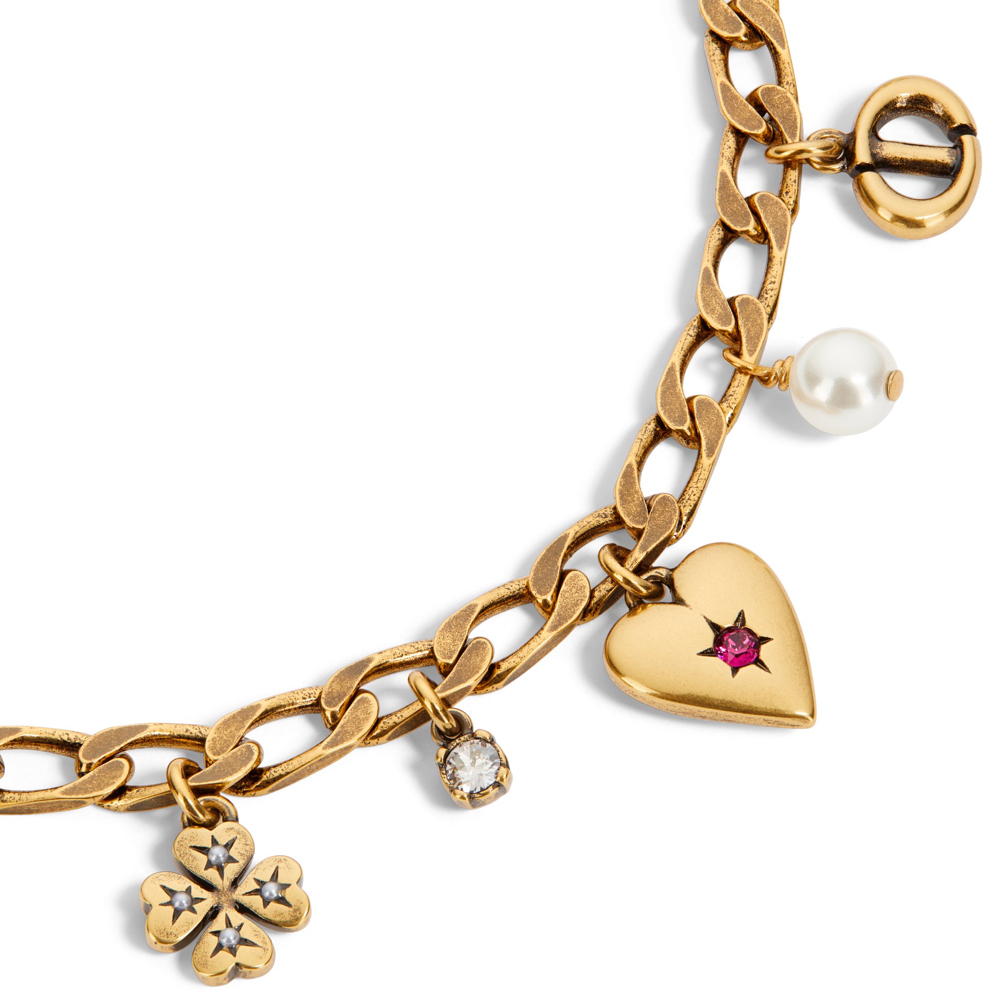Dior Lucky Charms Bracelet Antique Gold Finish Metal with White Resin Pearls and Multicolor Crystals DIOR