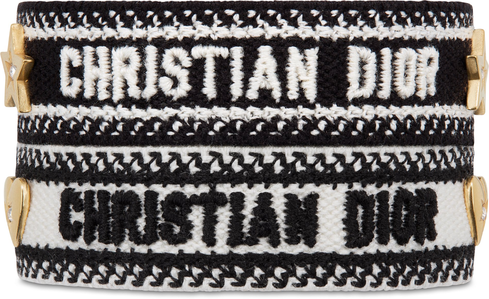 DIOR Christian Dior Bracelet Set Black And White Cotton With Gold Finish Metal And White Crystals Women