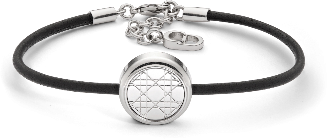 Cannage Bracelet Silver-Finish Brass and Anthracite Gray Lambskin | DIOR