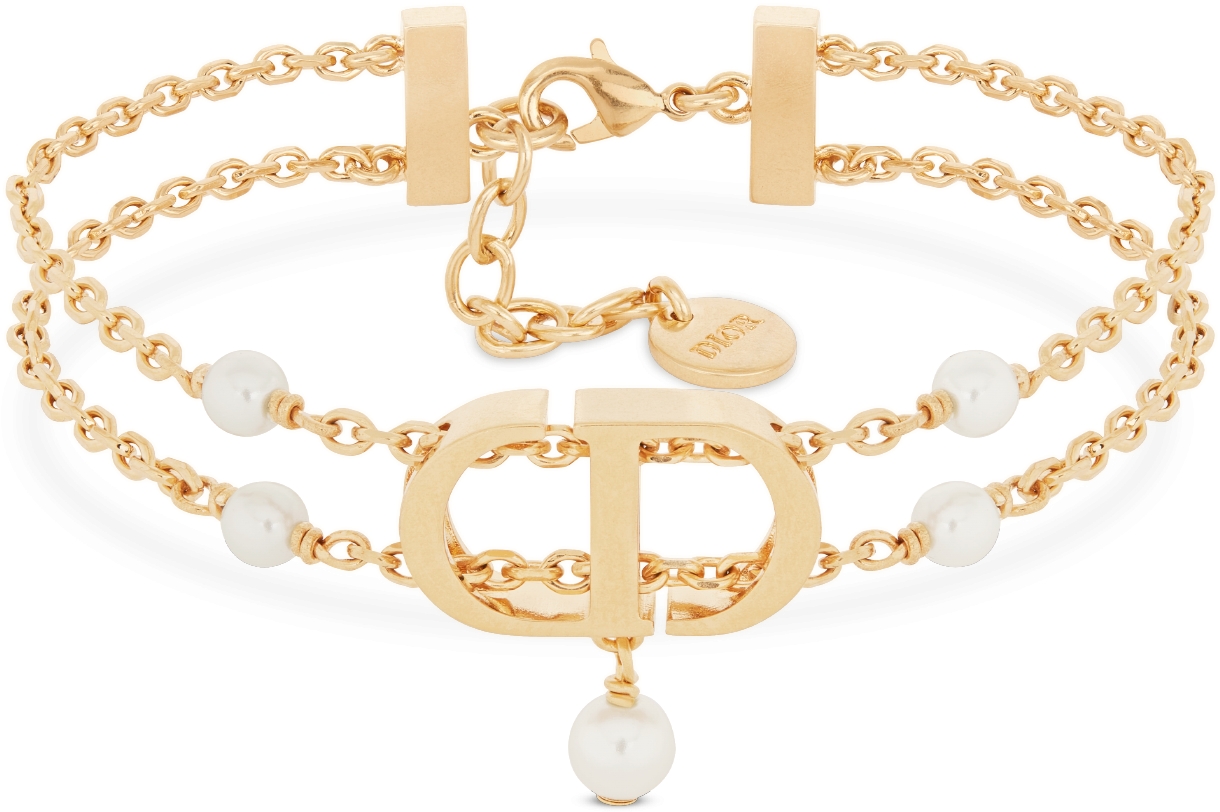 30 Montaigne Passage Bracelet Gold Finish Metal and White Resin Pearls DIOR