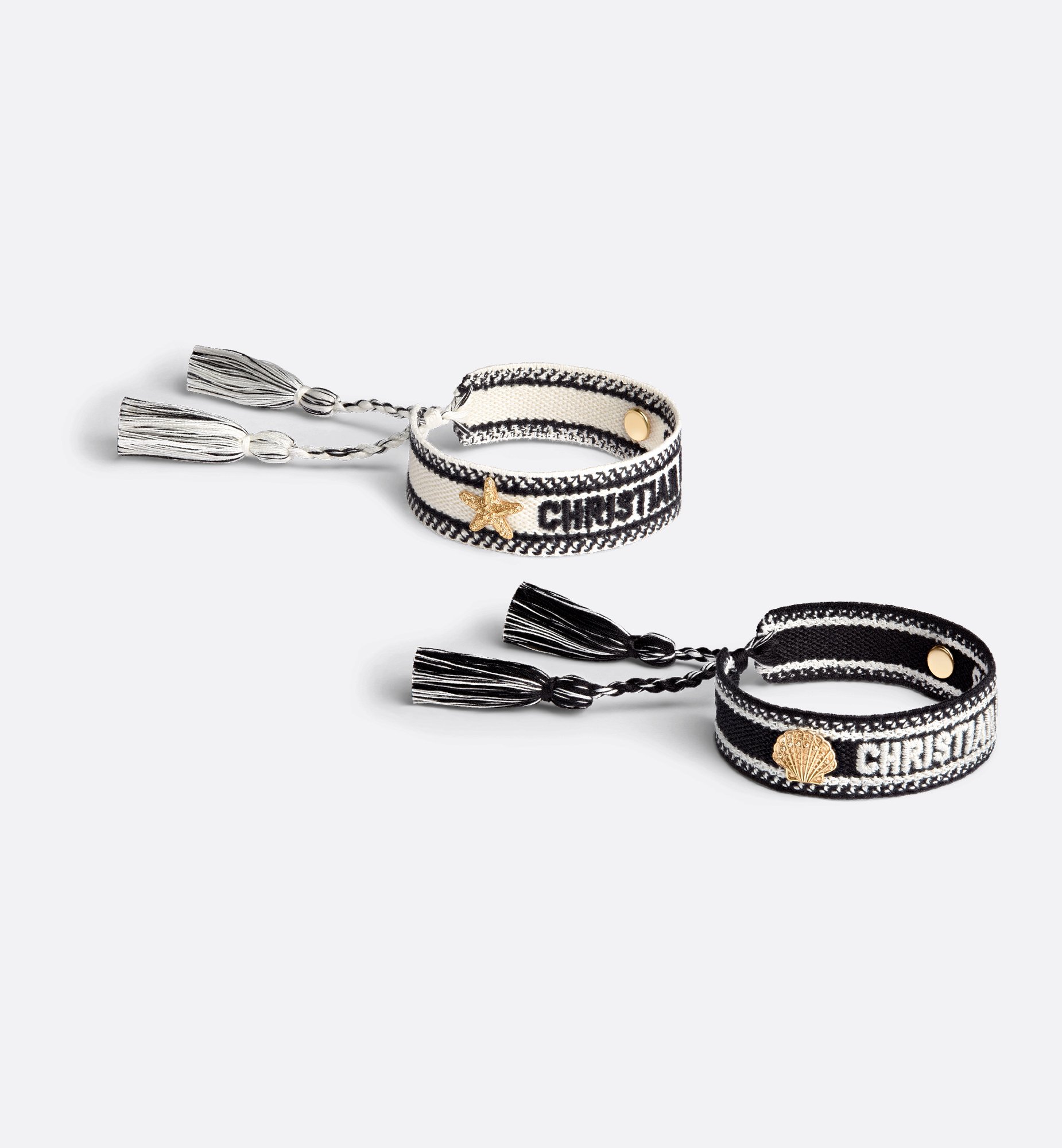 Christian Dior Bracelet Set Black and White Cotton with Gold Christian Dior Bracelet Set Black and White Cotton with Gold