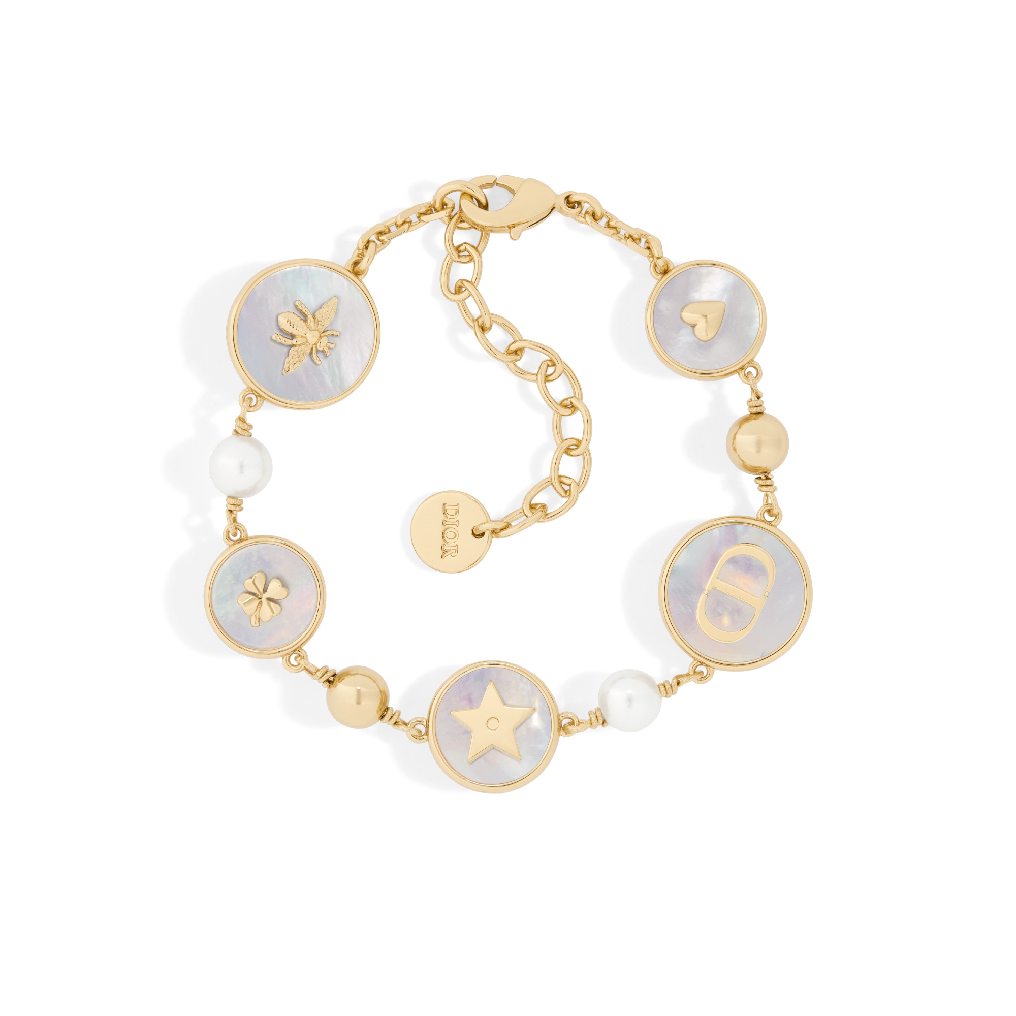 D-Luck Bracelet Gold-Finish Metal, Deep Gray Resin Pearls and