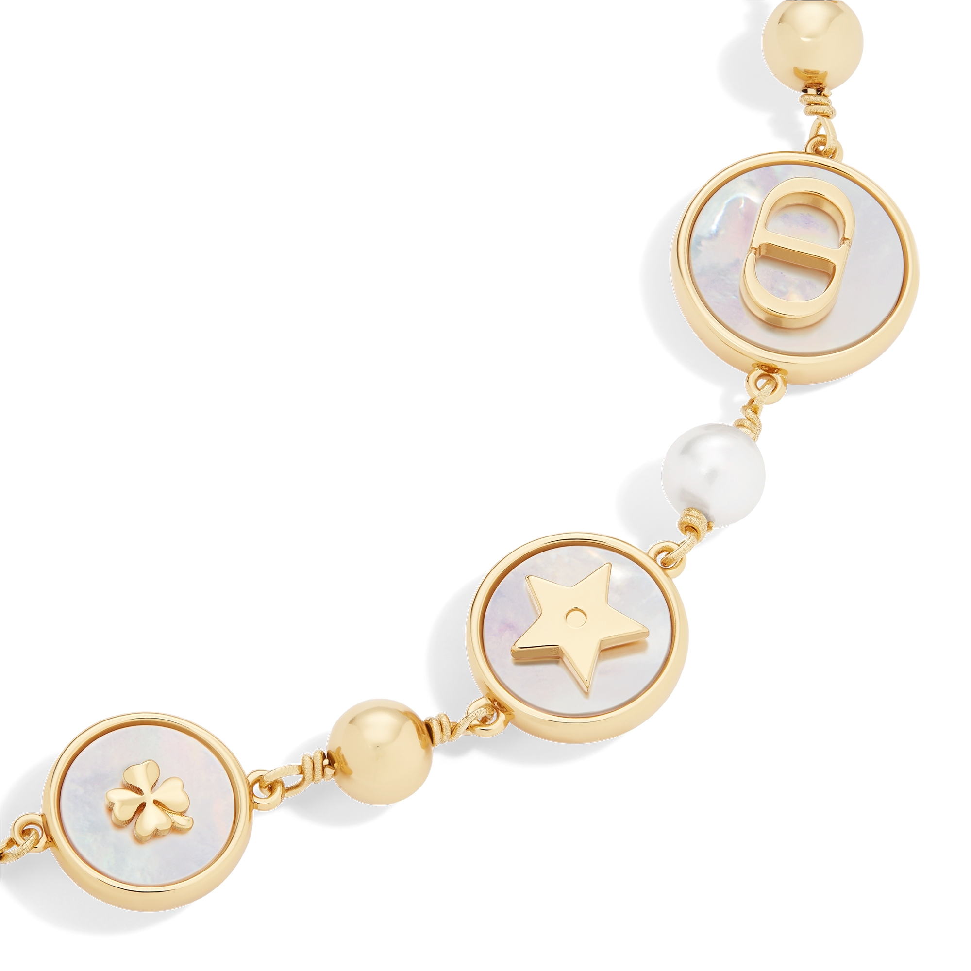 D-Luck Armband Metall mit Gold-Finish, Kunstharzperlen in Weiß und Perlmutt in Weiß E09