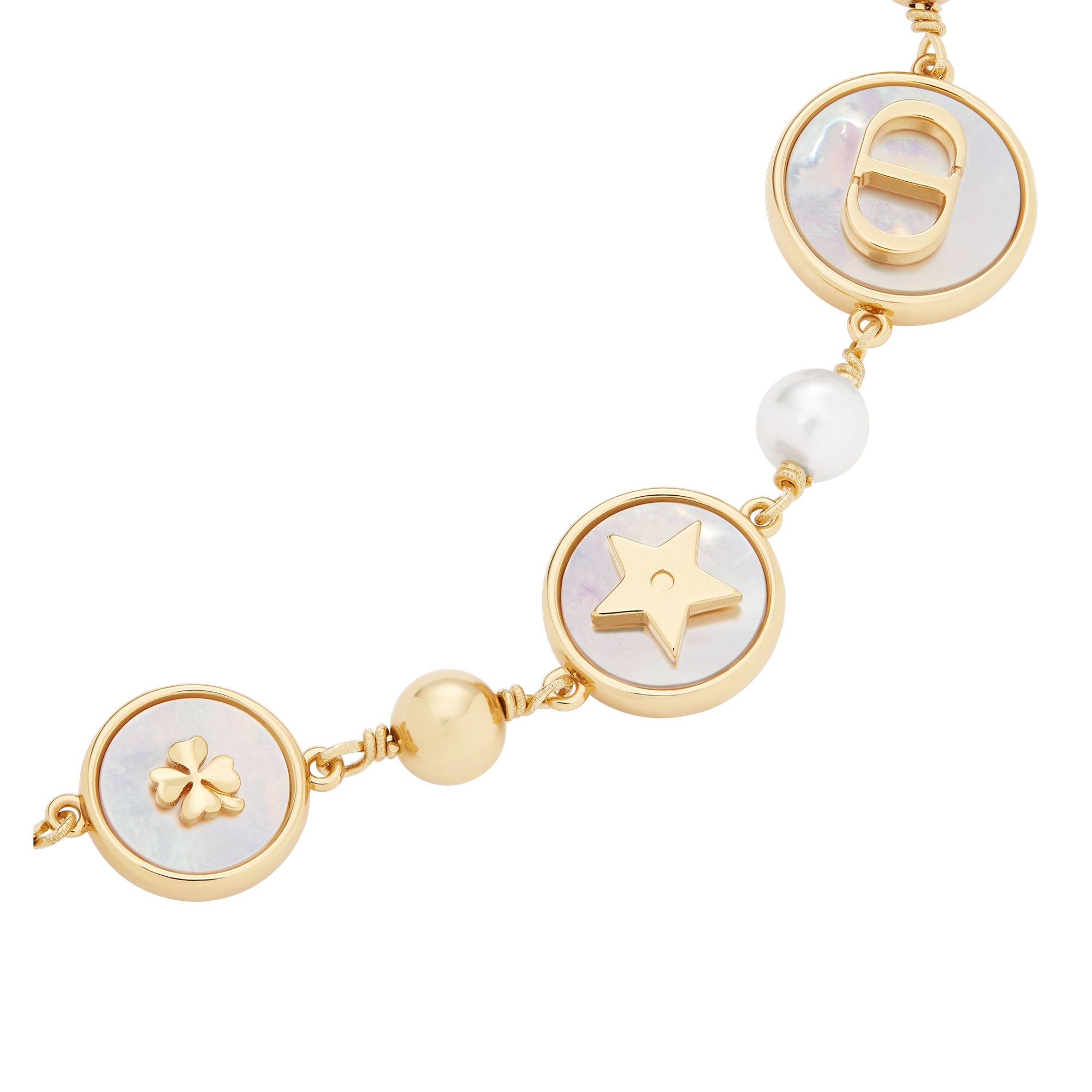 D-Luck Bracelet Gold-Finish Metal, White Resin Pearls and White Mother-of-Pearl E09