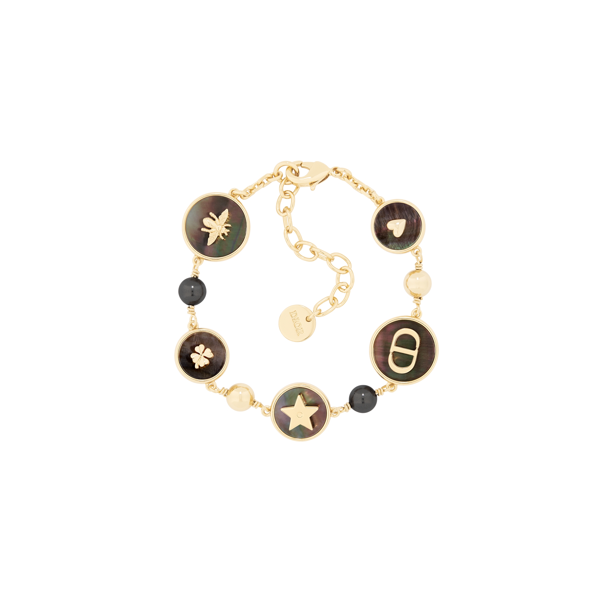  Metaal met goudkleurige afwerking, diepgrijze harsparels en parelmoer uit Tahiti