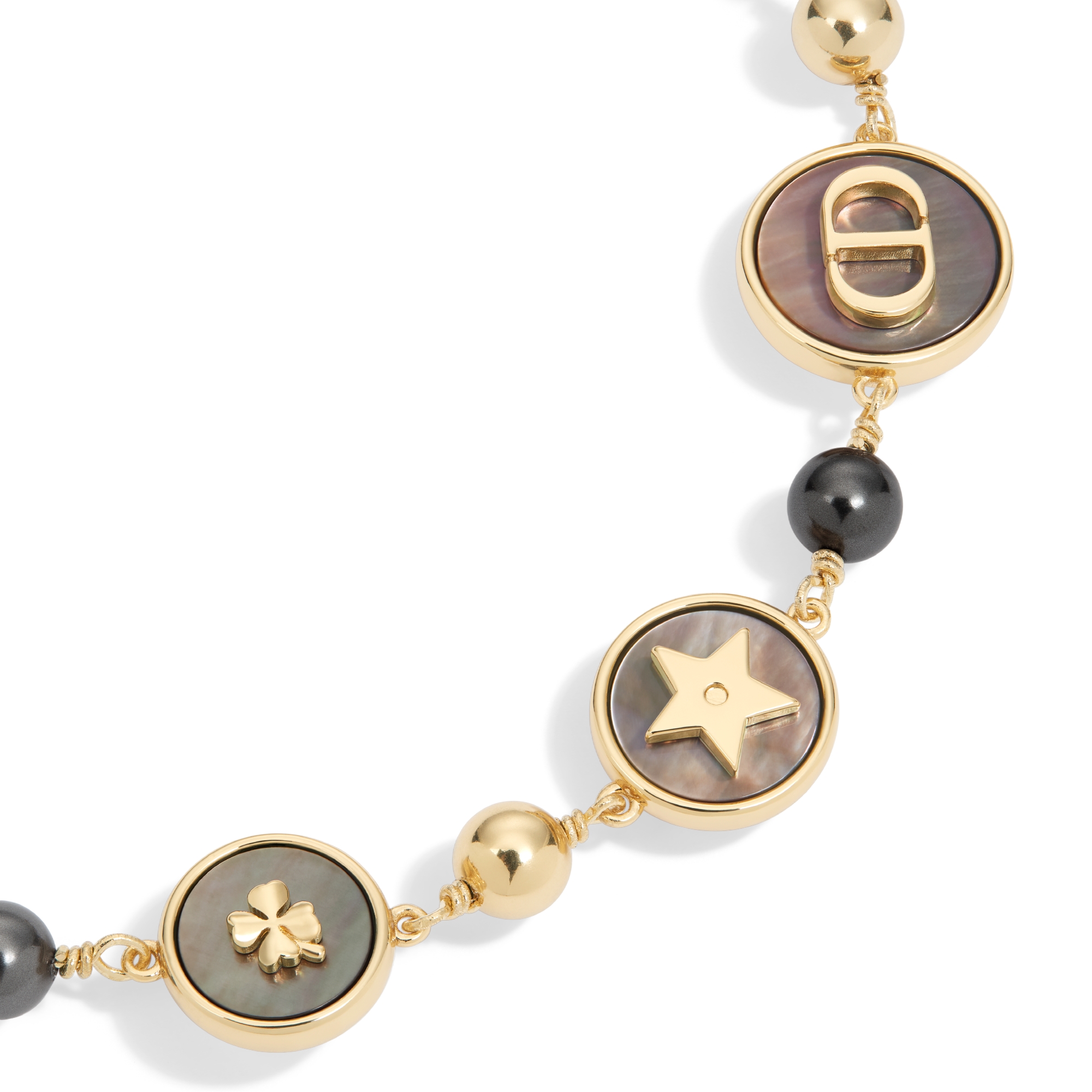 D-Luck Bracelet Gold-Finish Metal, Deep Gray Resin Pearls and Tahiti Mother-of-Pearl E09