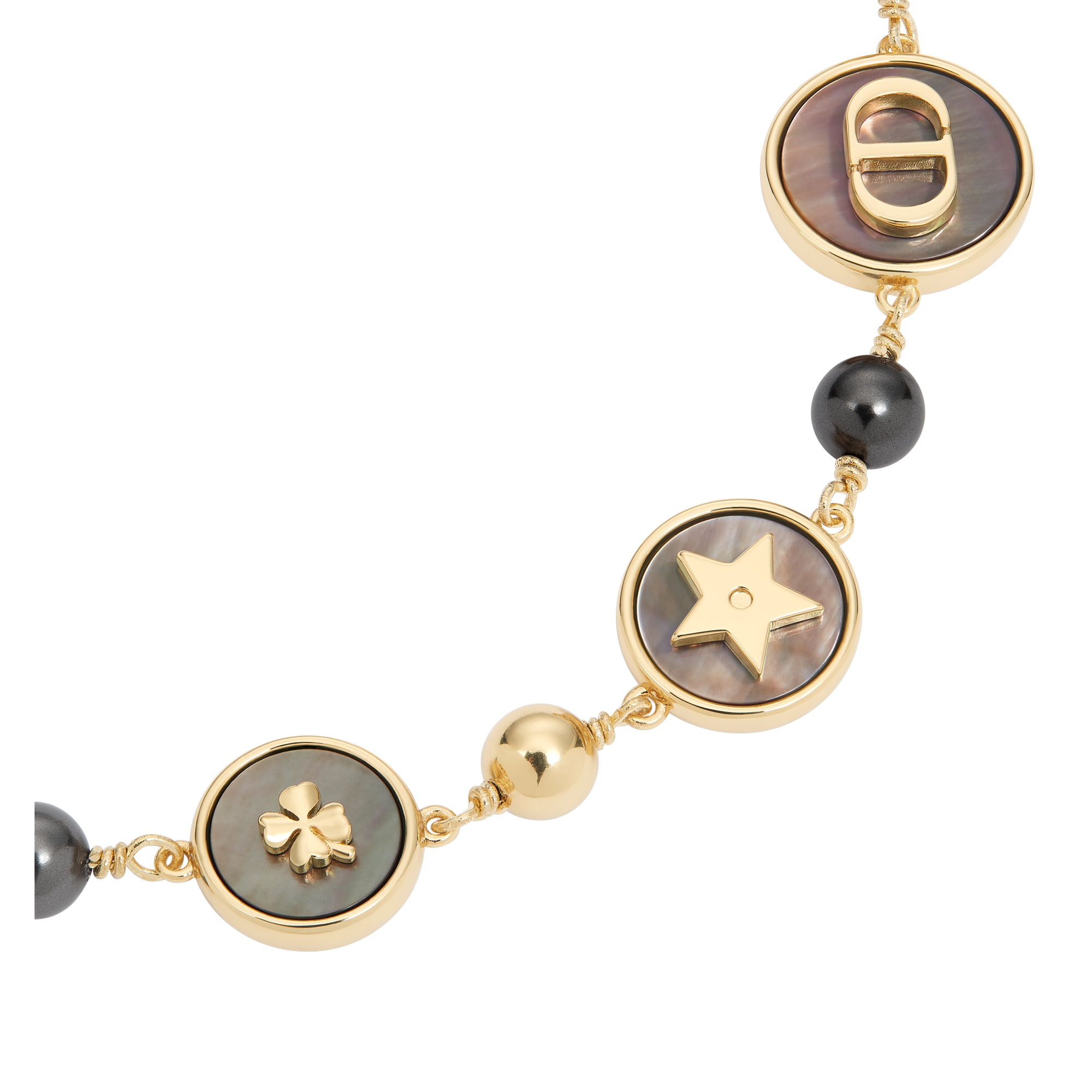D-Luck Bracelet Gold-Finish Metal, Deep Gray Resin Pearls and Tahiti Mother-of-Pearl E09