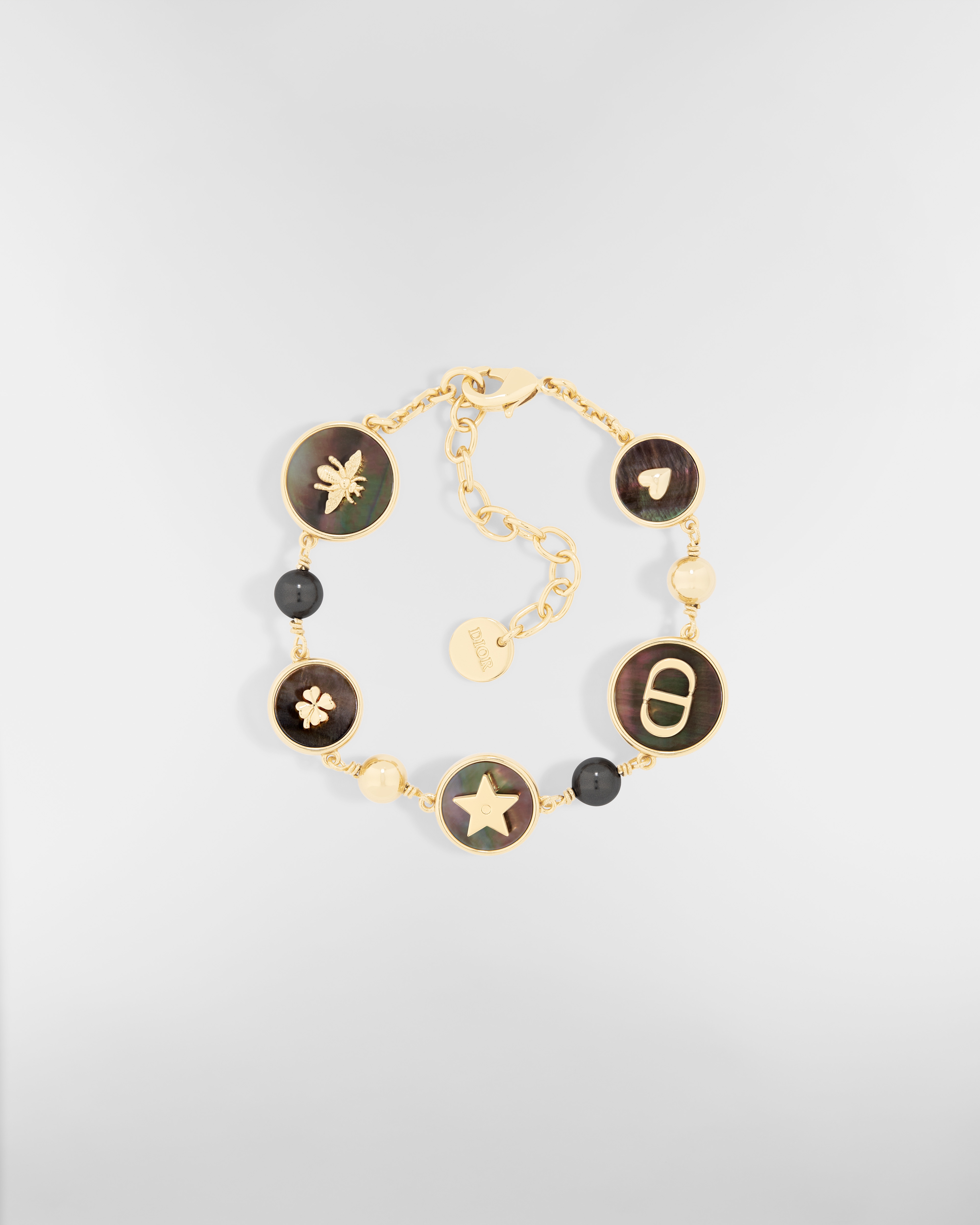 D-Luck Armband Metall mit Gold-Finish, Kunstharzperlen in sattem Grau und Tahiti-Perlmutt E01