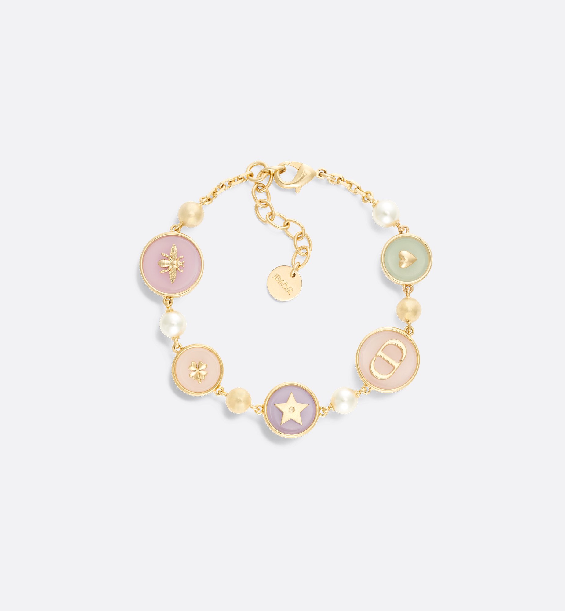 D-Luck Bracelet Gold-Finish Metal with White Resin Pearls D-Luck Bracelet Gold-Finish Metal with White Resin Pearls