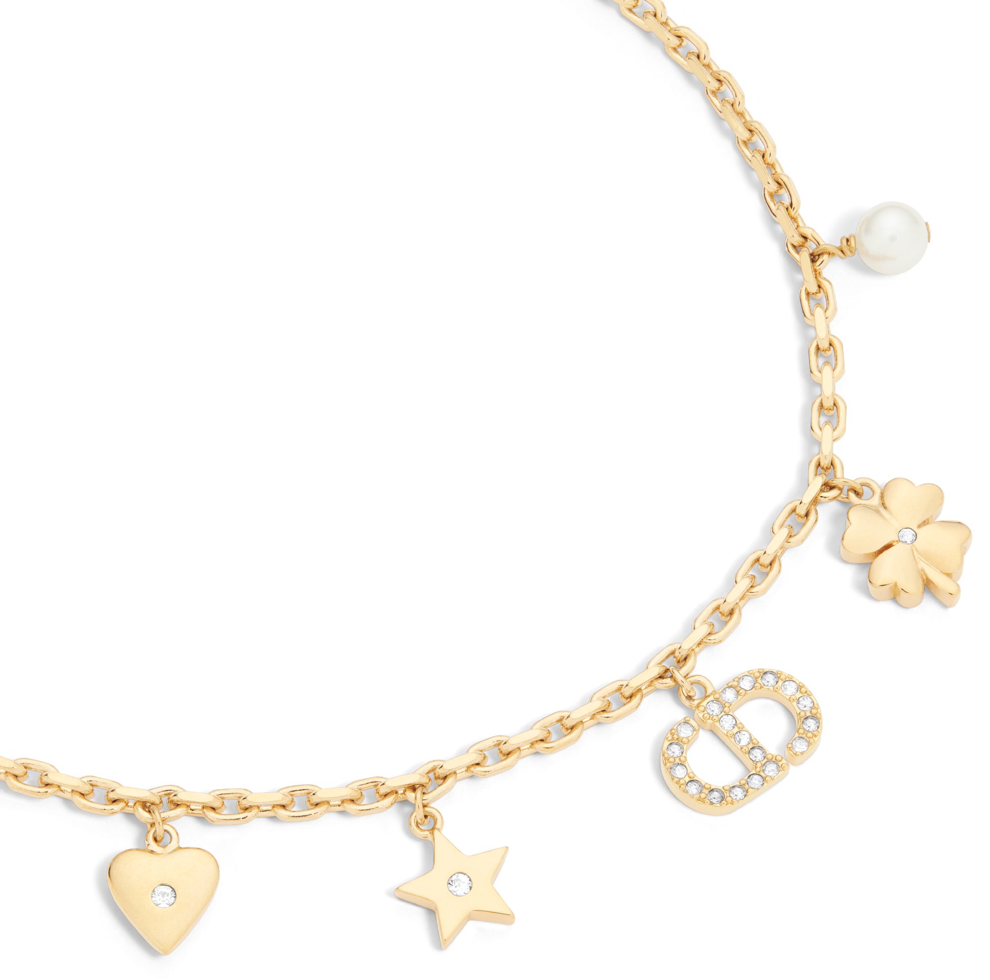 Petit CD Lucky Charms Bracelet Gold Finish Metal with a White Resin Pearl and Silver Tone Crystals DIOR