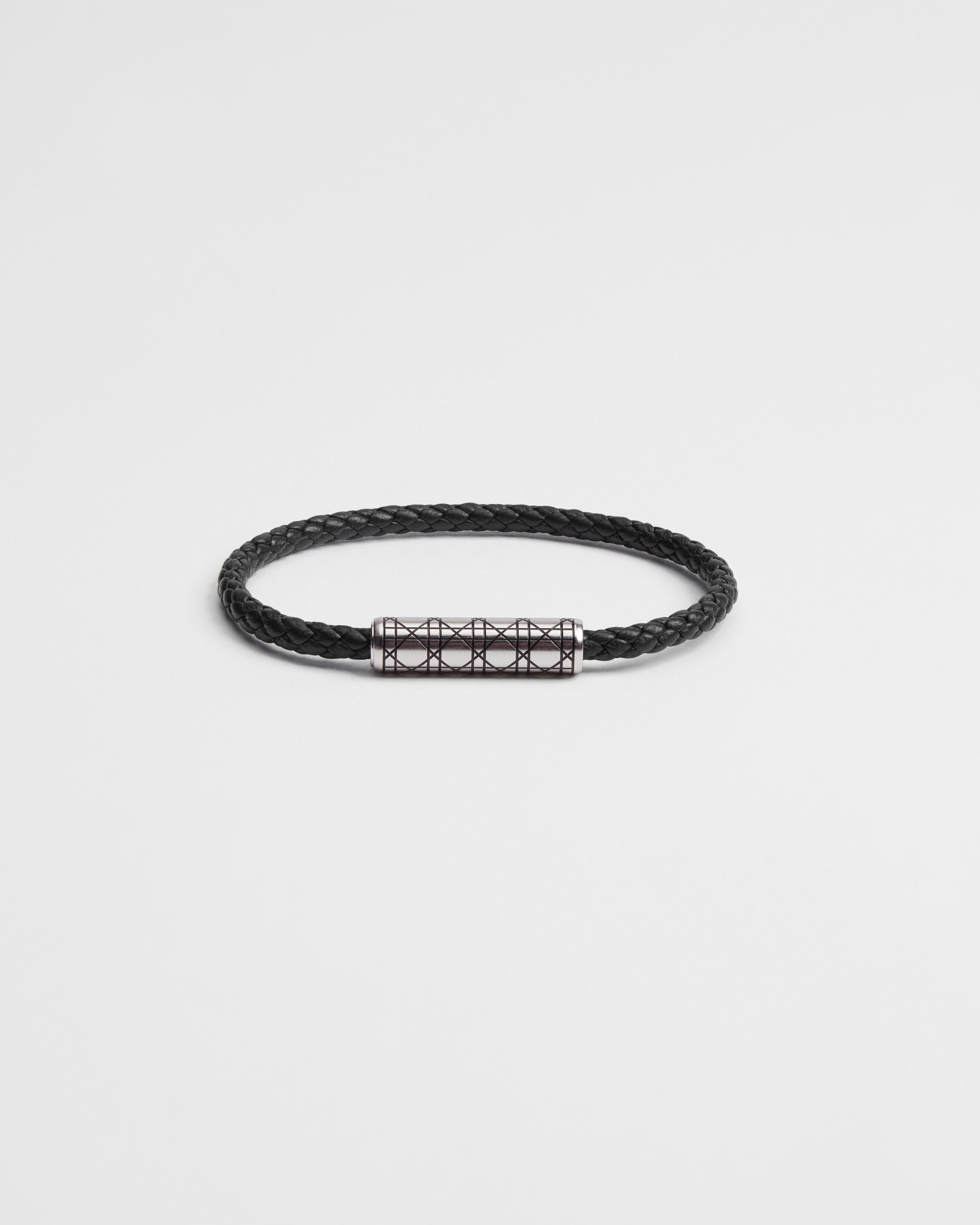 Cannage Braided Leather Bracelet Black Lambskin, Silver-Finish Brass and Black Lacquer