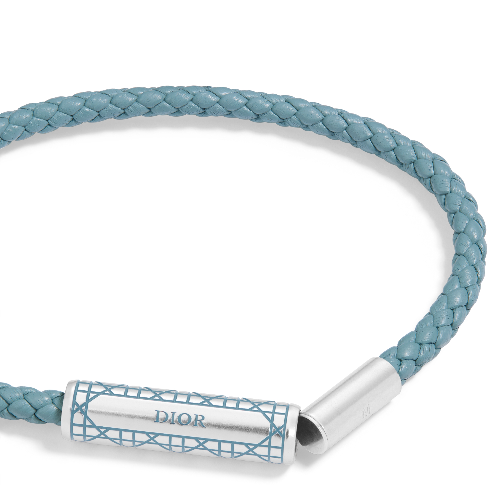 Cannage Armband aus geflochtenem Leder Lammleder in Blau, Messing mit Silber-Finish und Lack in Blau E09
