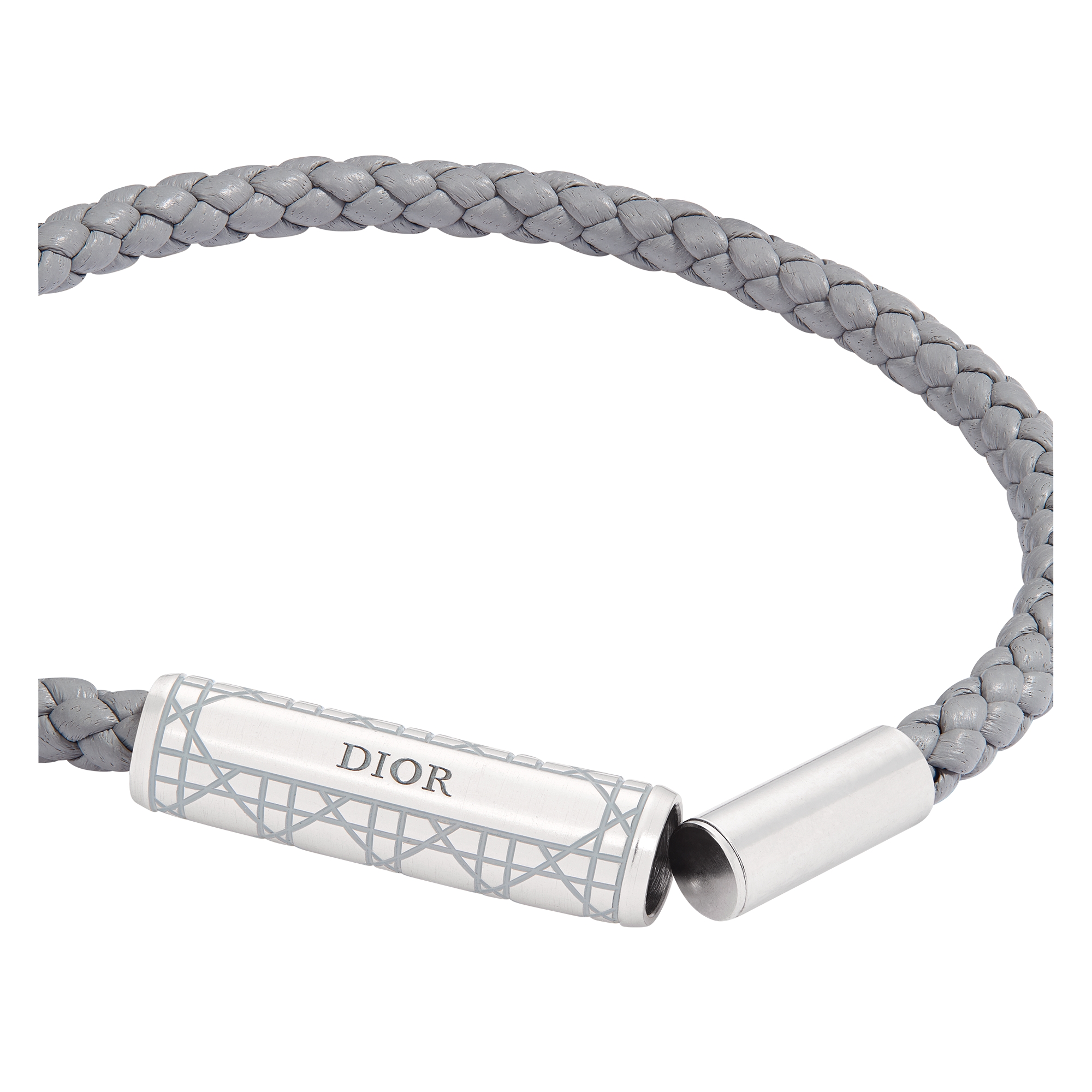 Cannage Braided Leather Bracelet Gray Lambskin, Silver-Finish Brass and Gray Lacquer E09