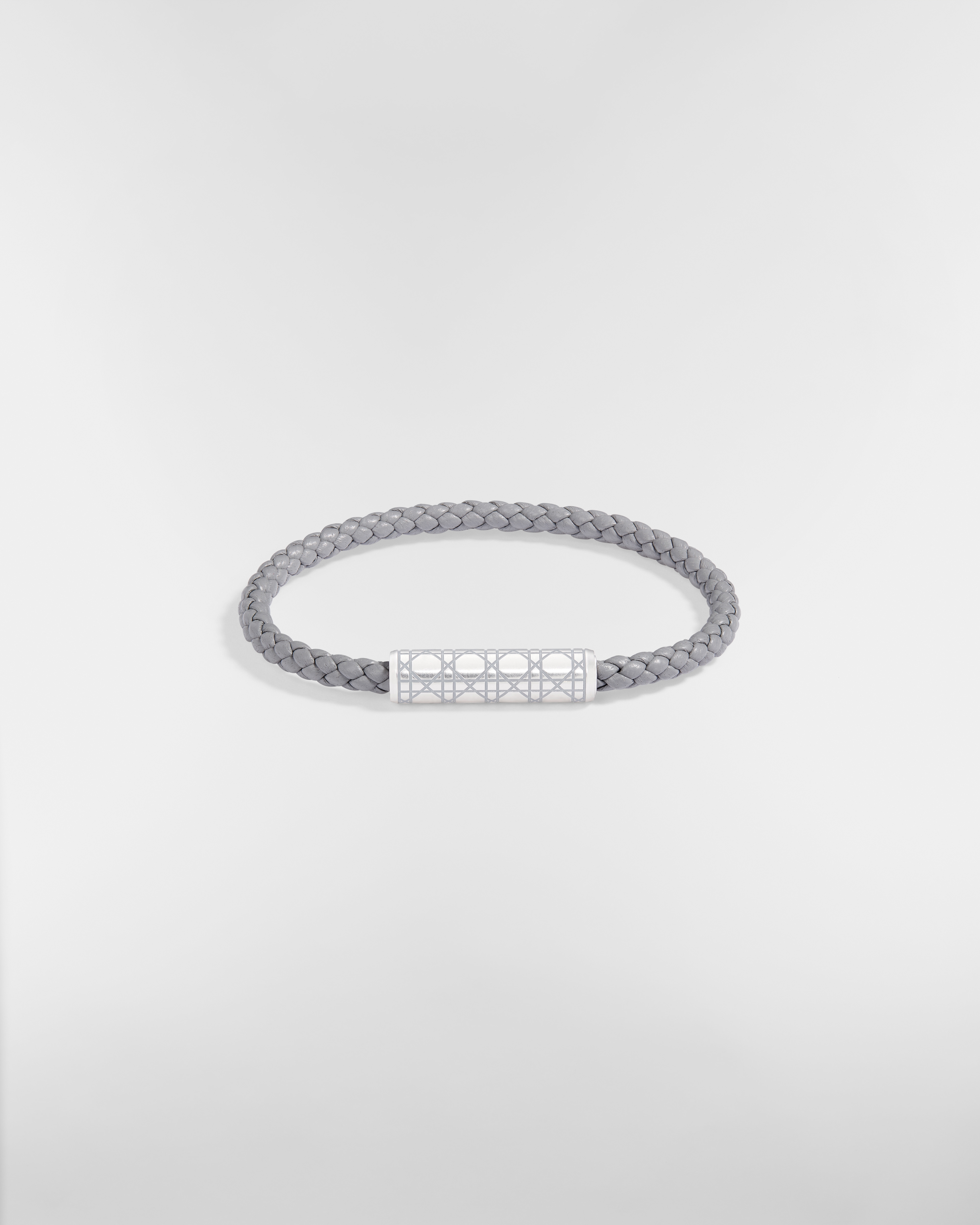 Cannage Braided Leather Bracelet Gray Lambskin, Silver-Finish Brass and Gray Lacquer E01