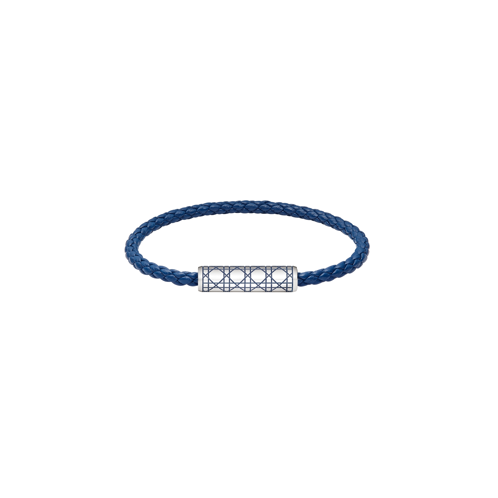 Cannage Woven Leather Bracelet Deep Blue Lambskin, Silver-Finish Brass and Deep Blue Lacquer E01