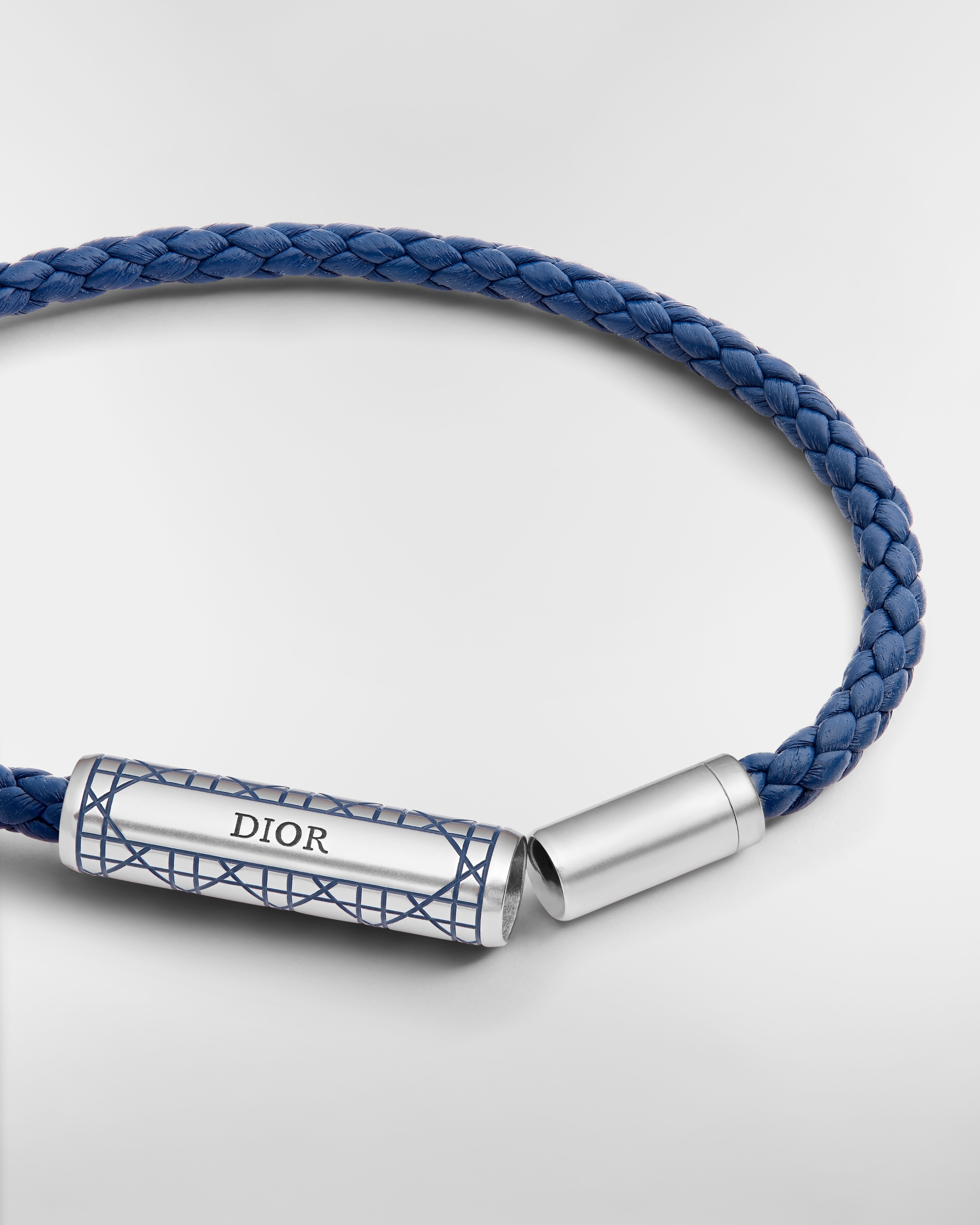 Cannage Woven Leather Bracelet Deep Blue Lambskin, Silver-Finish Brass and Deep Blue Lacquer E09