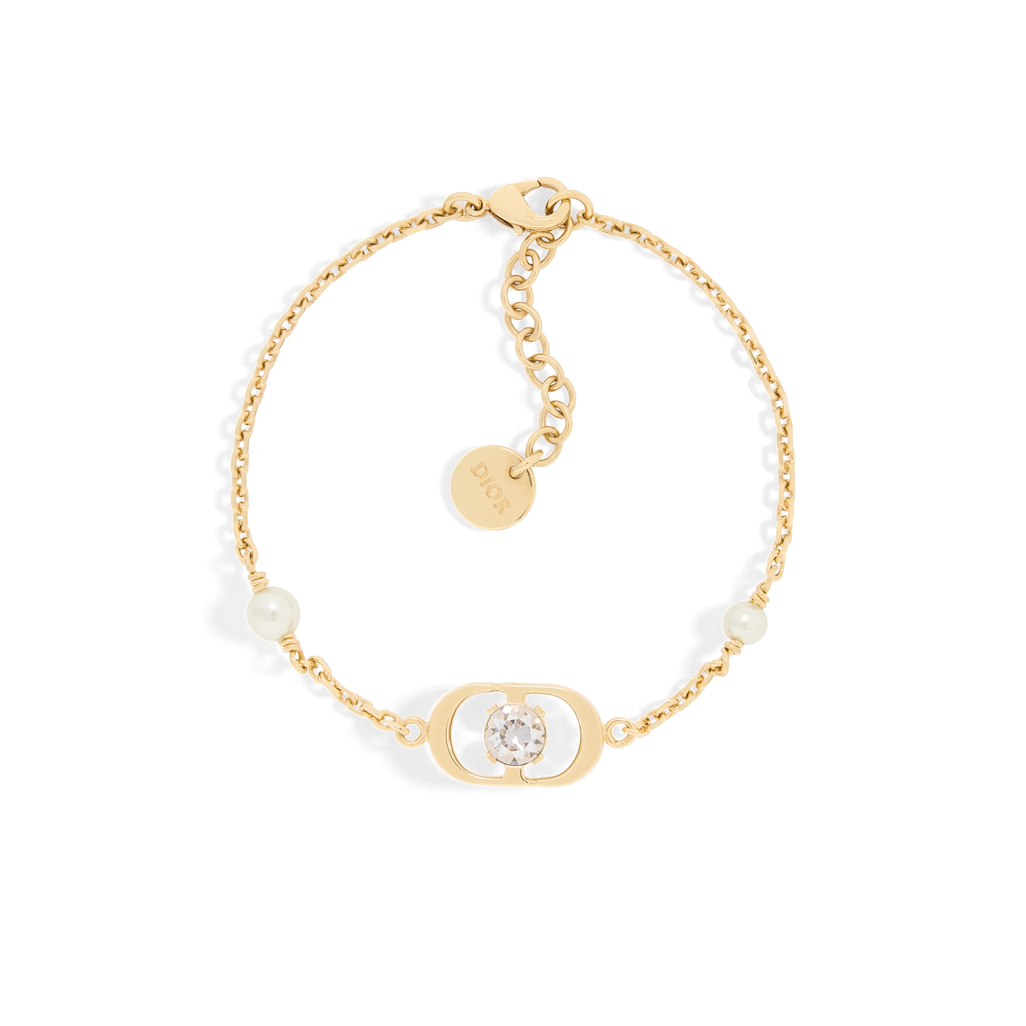 Petit CD Jolie Bracelet Gold-Finish Metal, White Resin Pearls and Silver-Tone Crystal E01