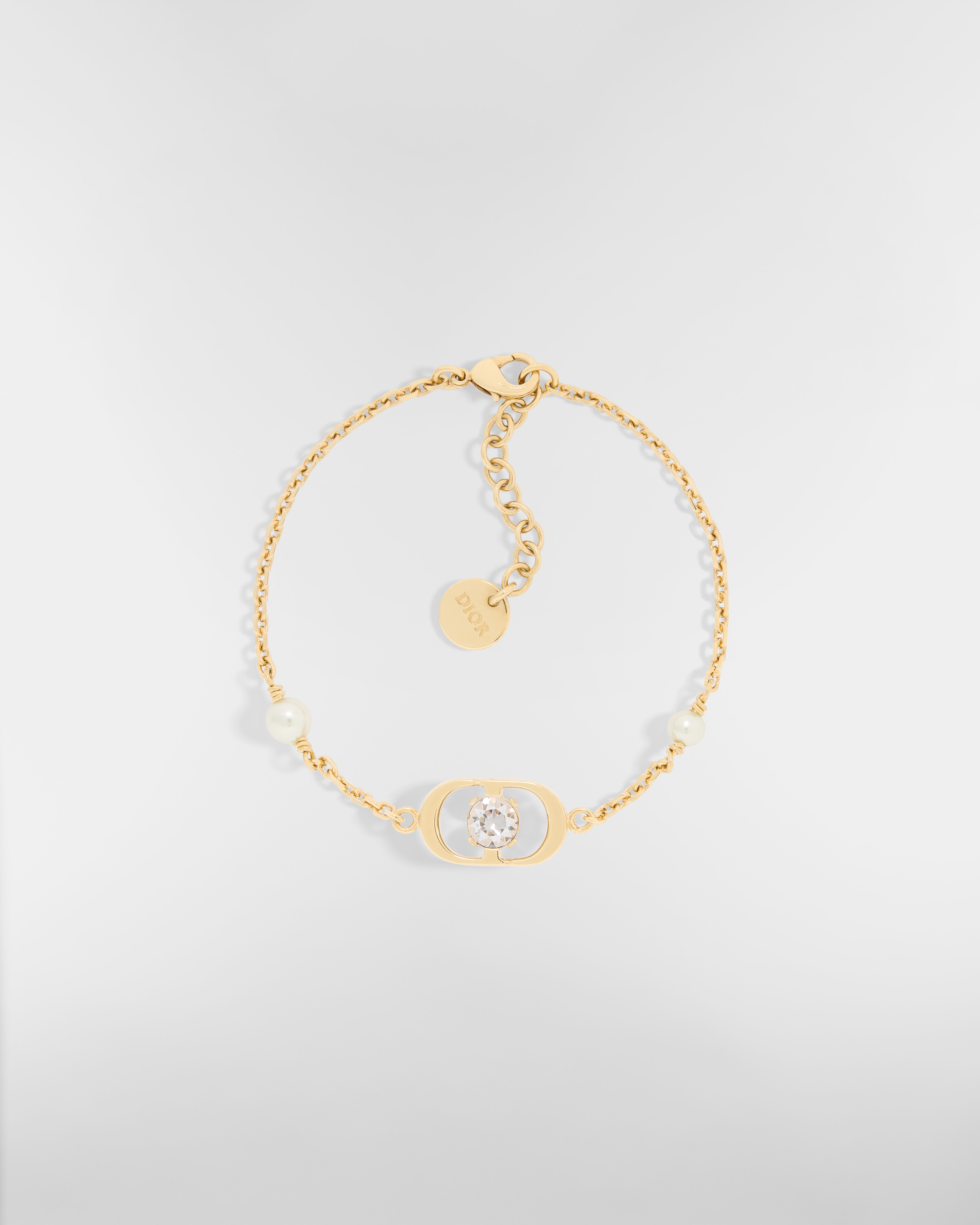 Petit CD Jolie Armband Metall mit Gold-Finish, Kunstharzperlen in Weiß und Kristall in Silberfarbe E01