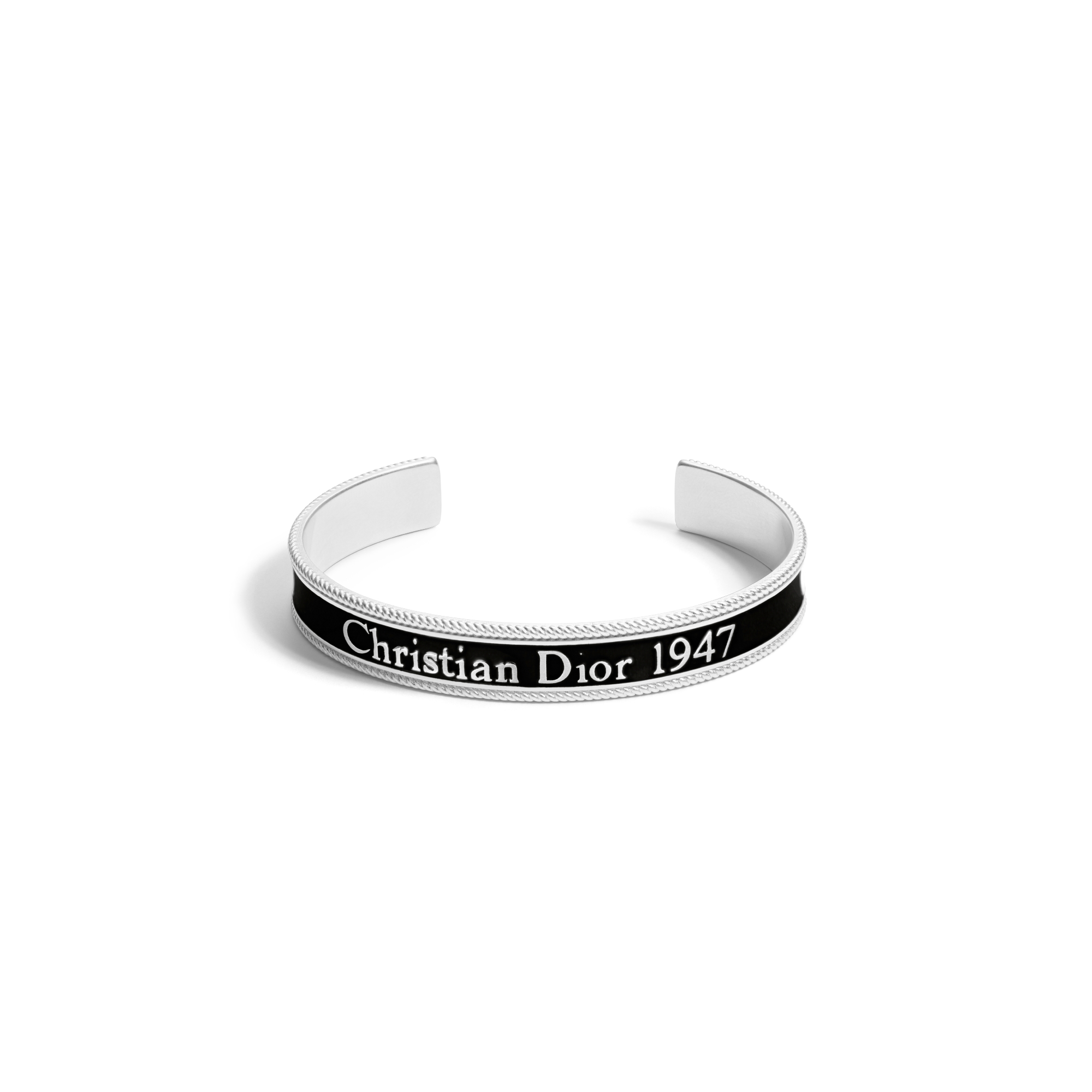 Dior Black Star Bangle Silver-Finish Brass and Black Resin E01