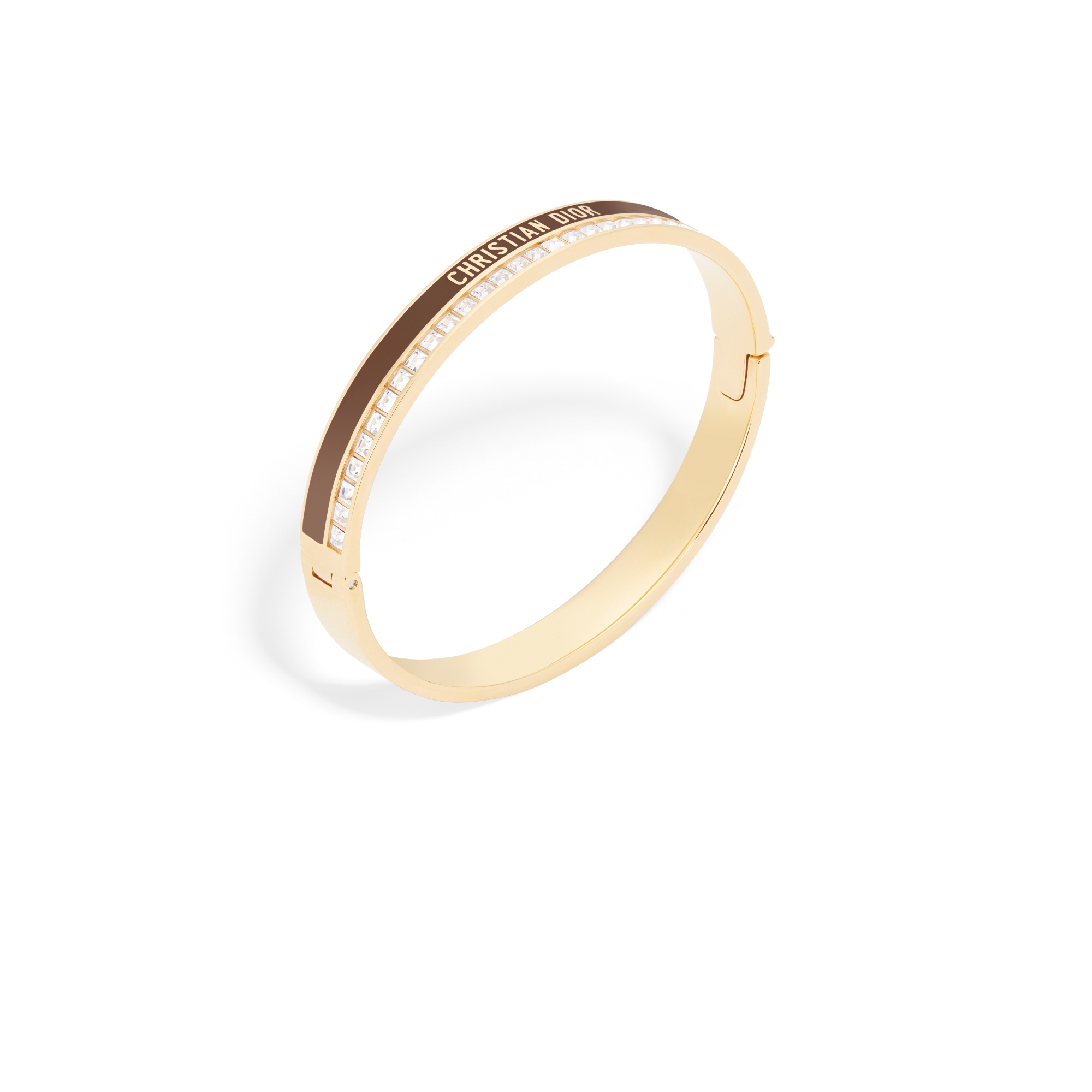 กำไล Dior Night Code โลหะเคลือบทอง คริสตัลสีขาว และงานเคลือบสีน้ำตาลโทแบคโค E03
