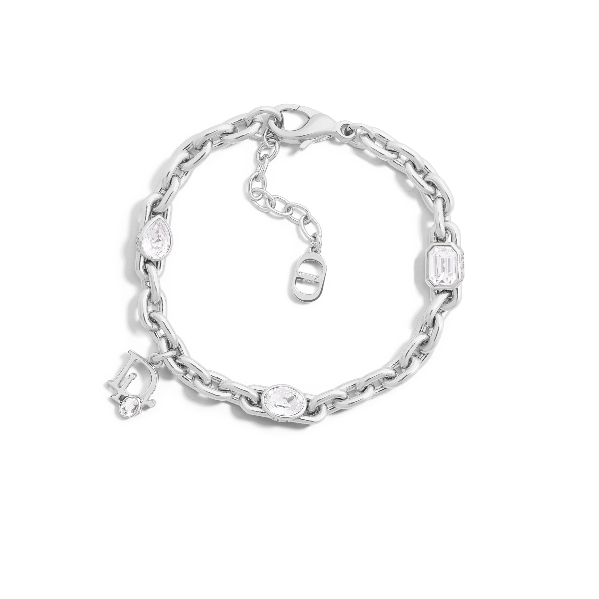 Bracelet à maillons Dior Sparkle Laiton argenté, cristaux blancs et résine grise E01