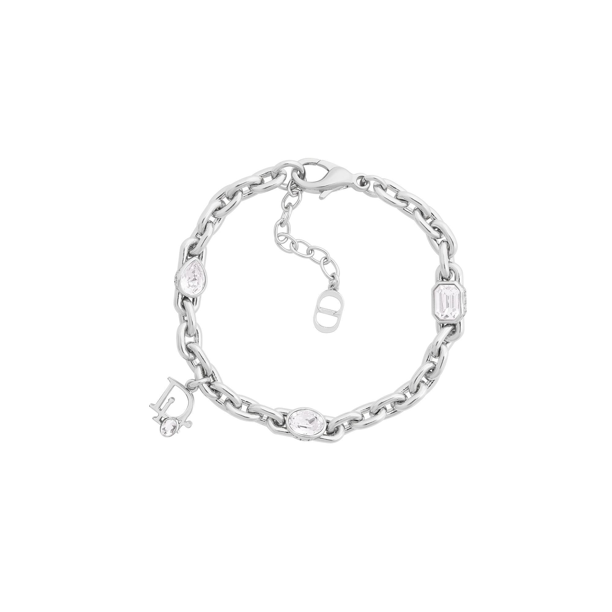 Dior Sparkle Chain Link Bracelet Silver-Finish Brass with White Crystals and Gray Resin E01